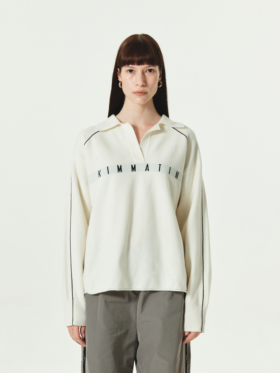 KIMMATIN織紋寬版針織上衣 象牙白