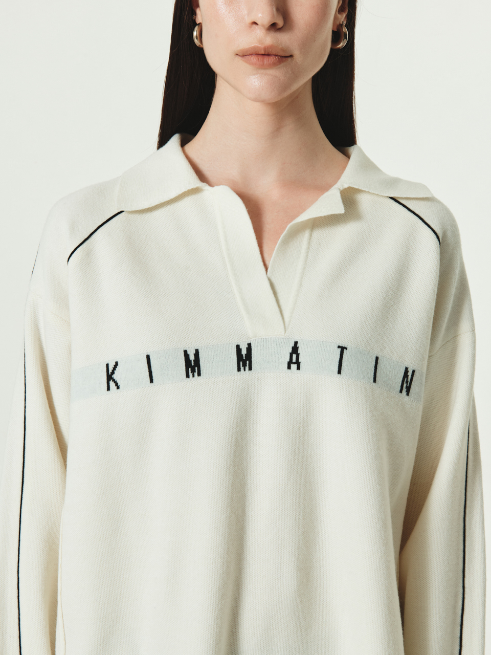 KIMMATIN織紋寬版針織上衣 象牙白