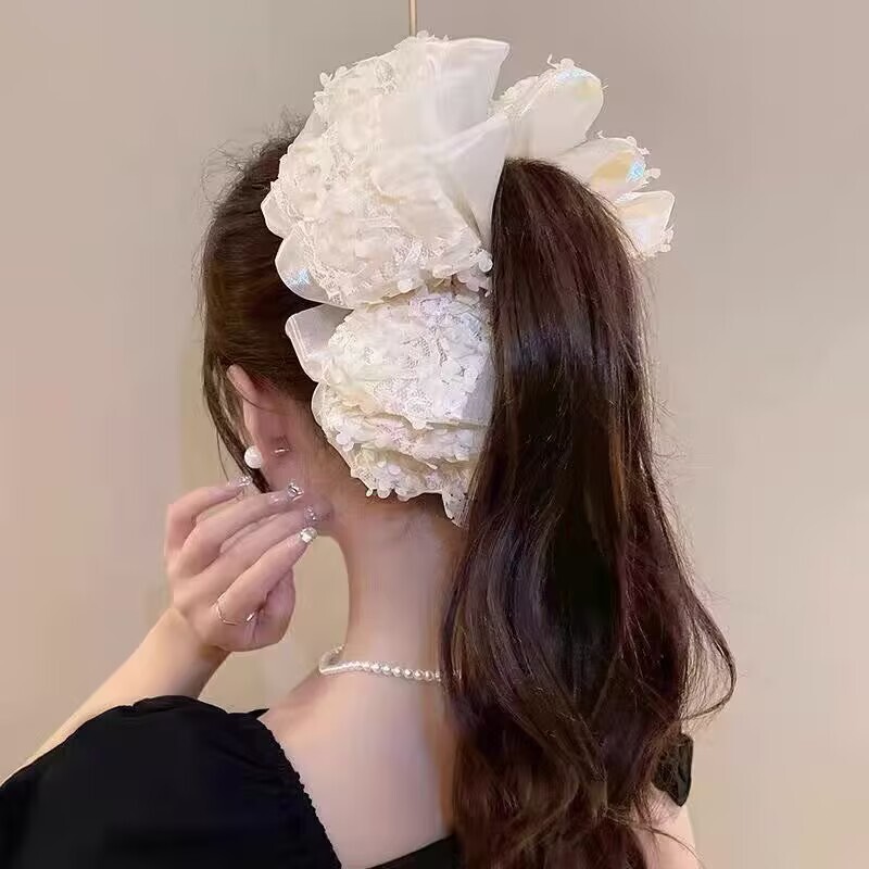 3D Lace Bubble Style Oversized Bow Hair Claw