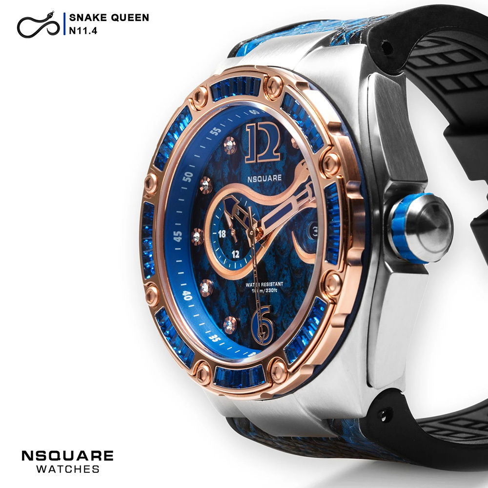 (預購)【NSQUARE】 蛇后系列 魅力皇后 酞菁藍 午夜藍 施華洛世奇水晶 蛇紋 自動 機械 腕錶 L0471-N11.4