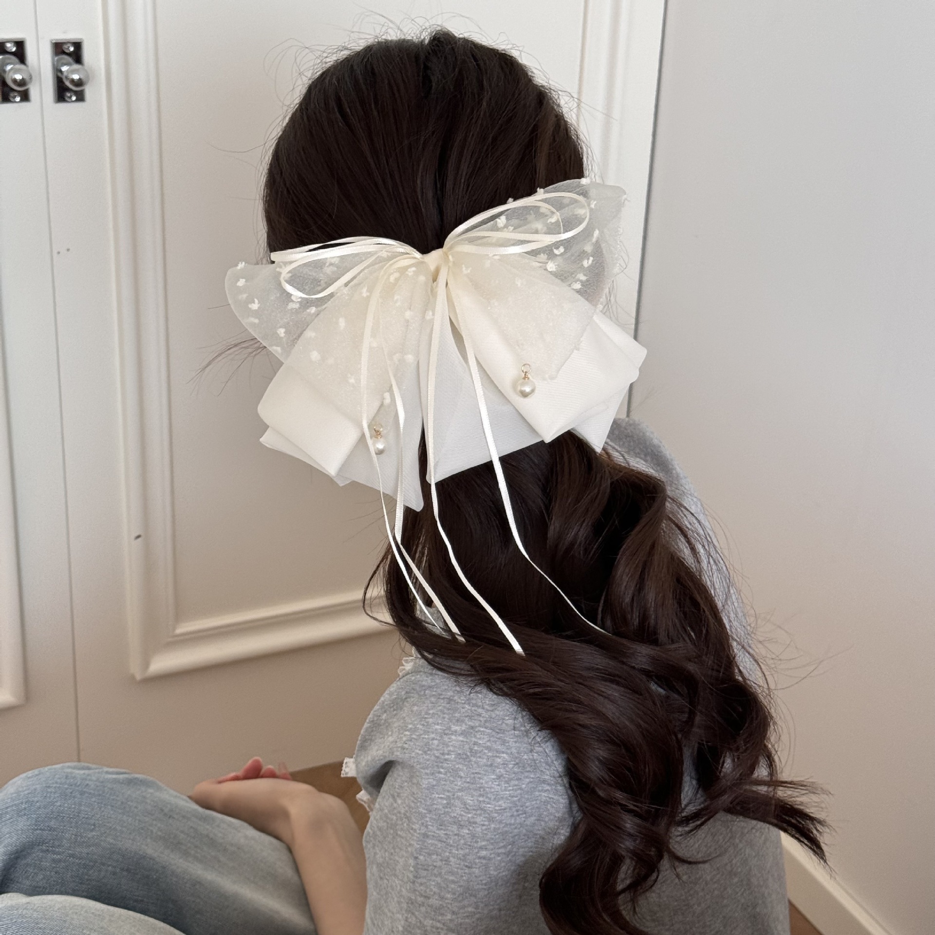 French Mesh Butterfly Pearl Ponytail Hair Claw