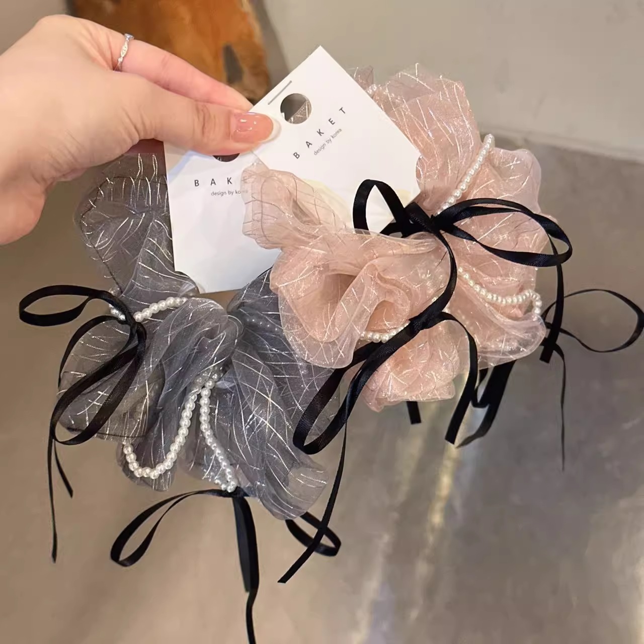 [3 FOR RM10] Elegant Pearl Bow Mesh Scrunchies