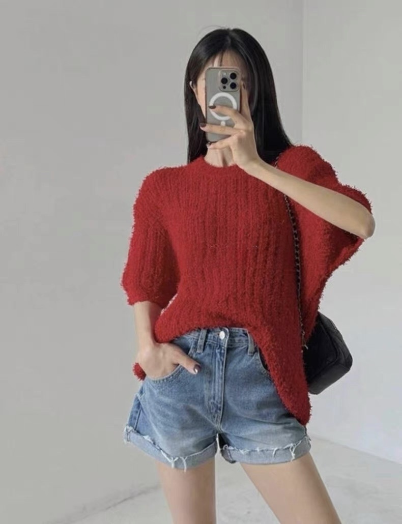 045 不收邊反摺刷色牛仔短褲