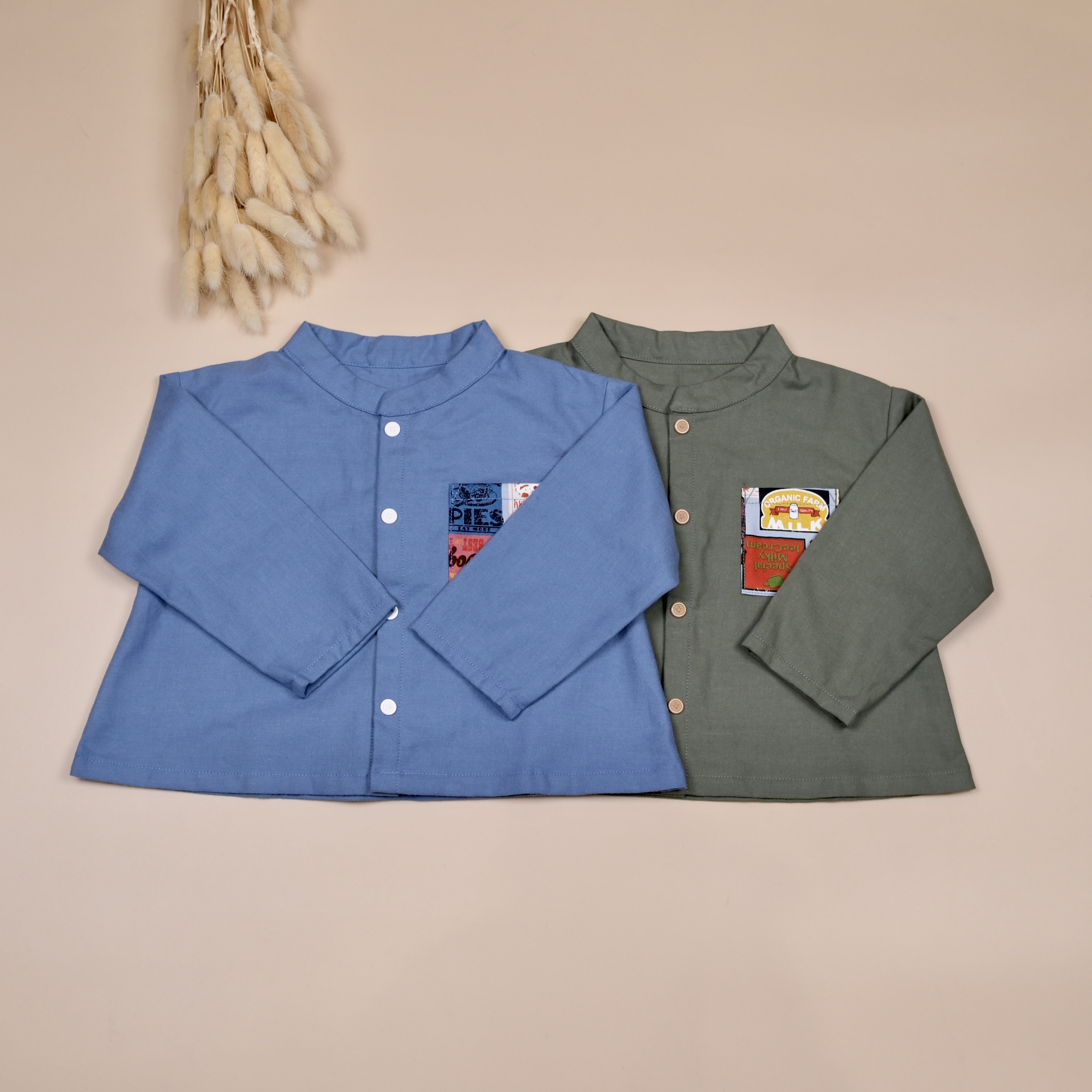 小立領日常 𖤣𖤥 莫蘭迪綠𖤣𖤥 長袖立領襯衫