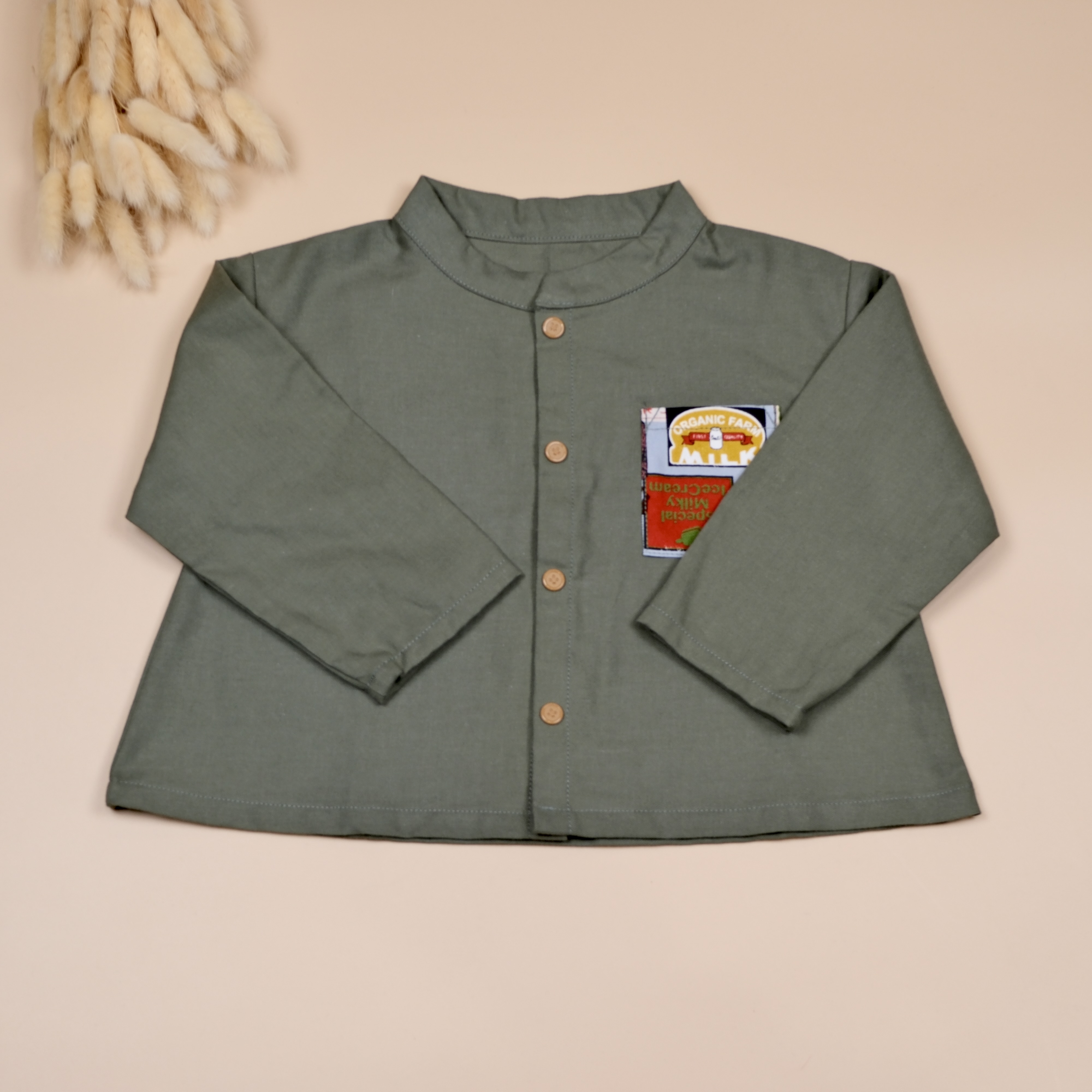 小立領日常 𖤣𖤥 莫蘭迪綠𖤣𖤥 長袖立領襯衫