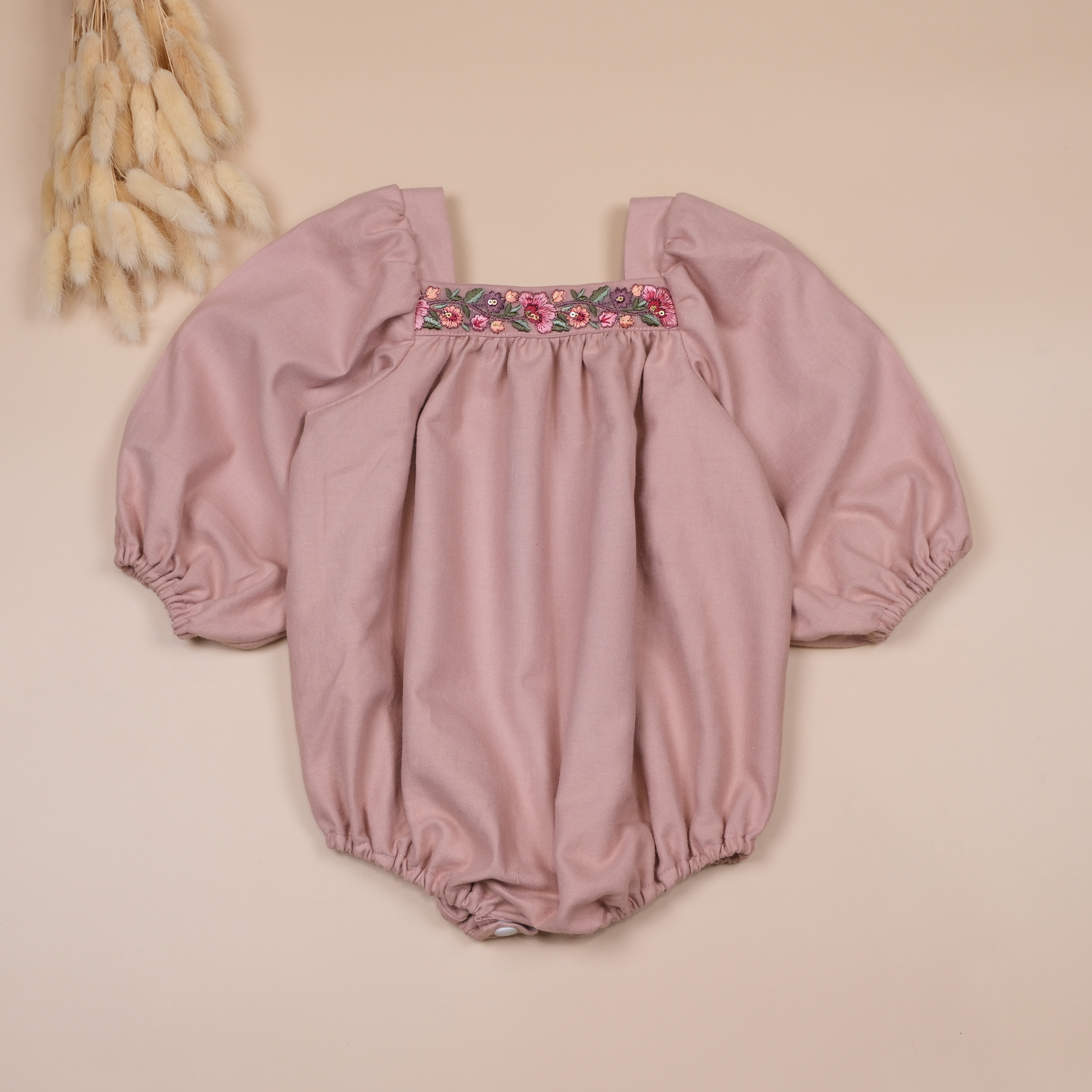 花織日常 ❁ 玫瑰暮粉 ❁ 手作嬰幼兒長袖包屁衣