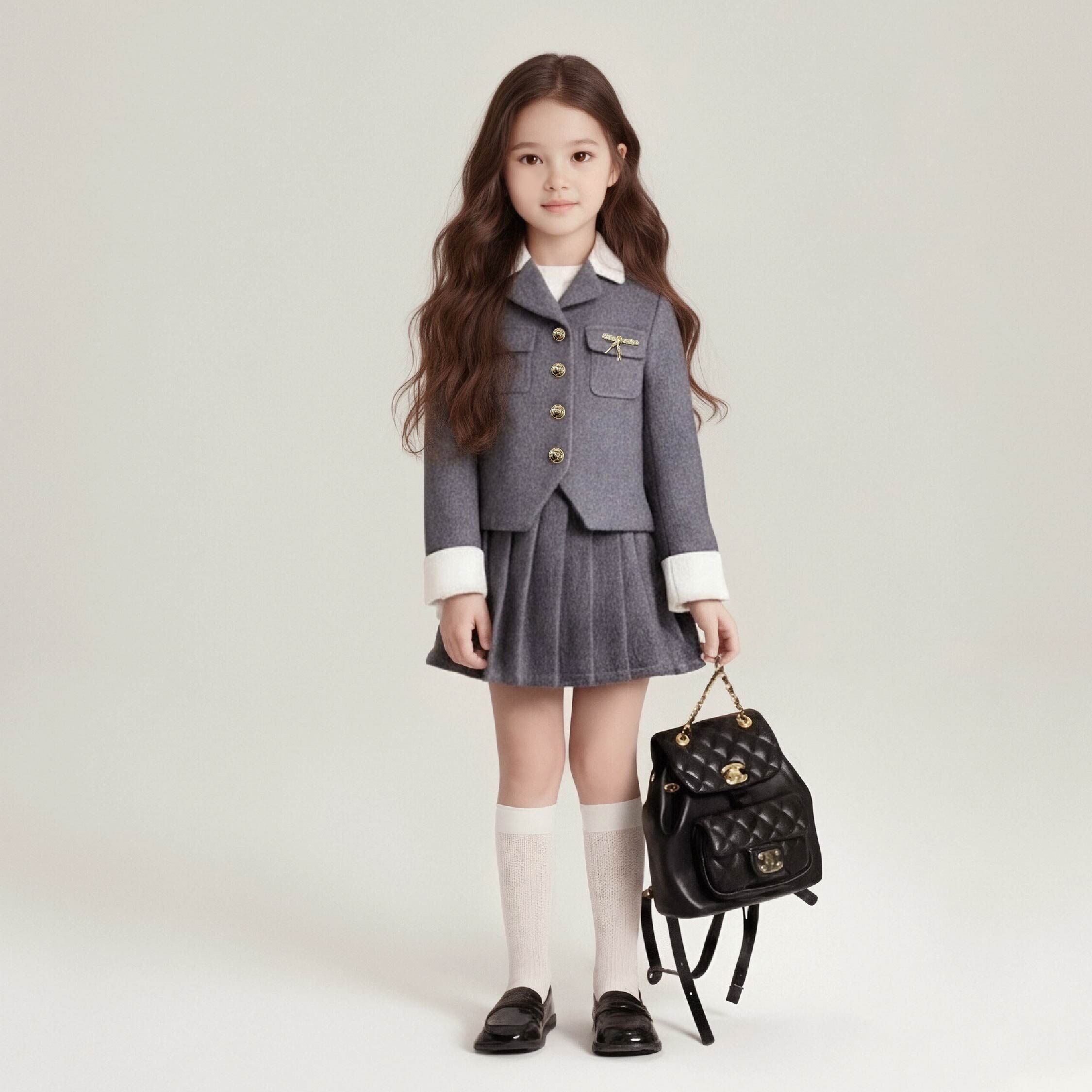 【H55122】韓系學院風二件式套裝(附胸針)