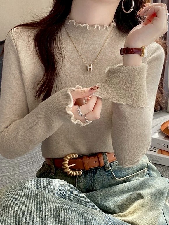 捲邊內刷毛柔軟針織內搭衣