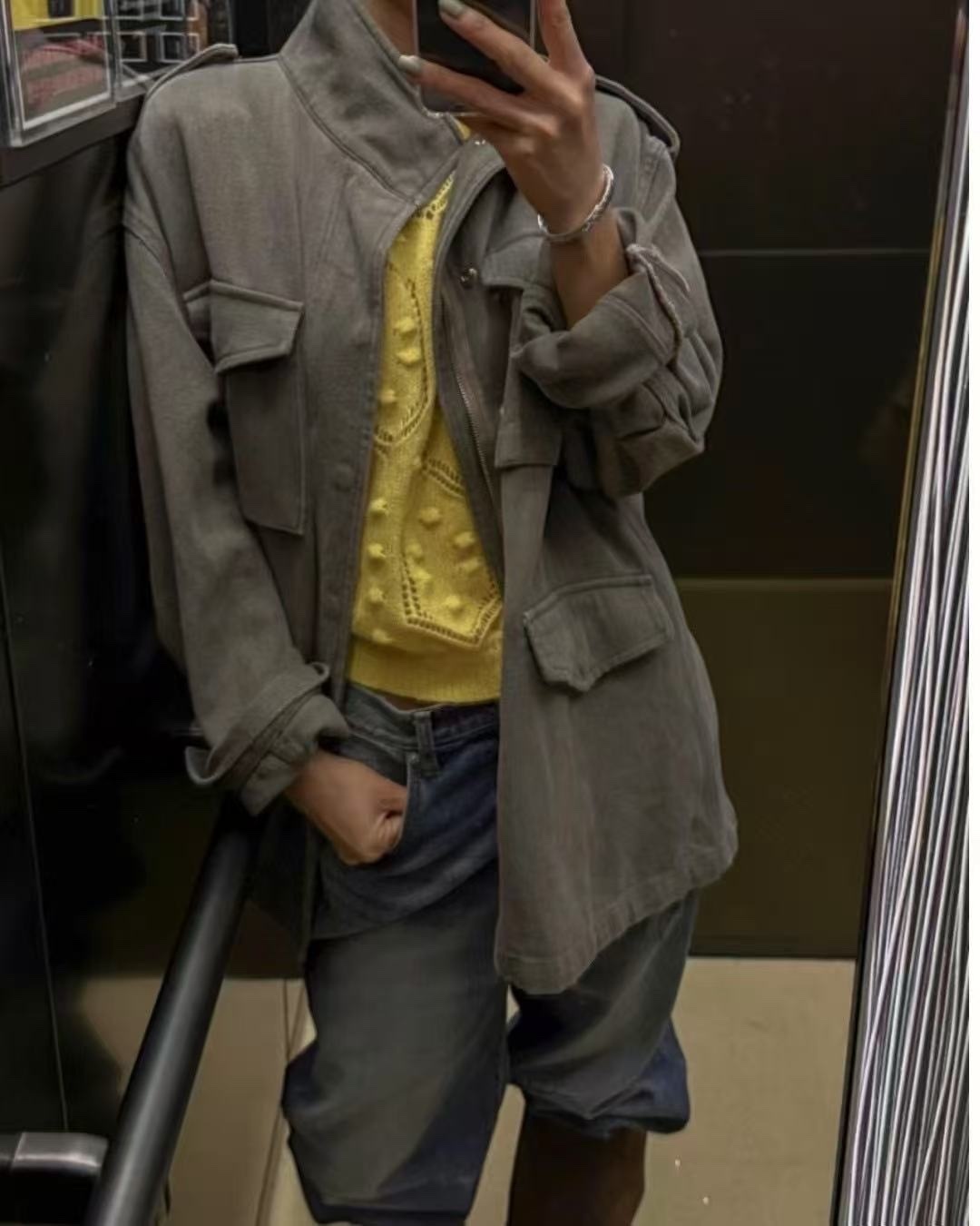 306 繫釦立領寬鬆長版外套