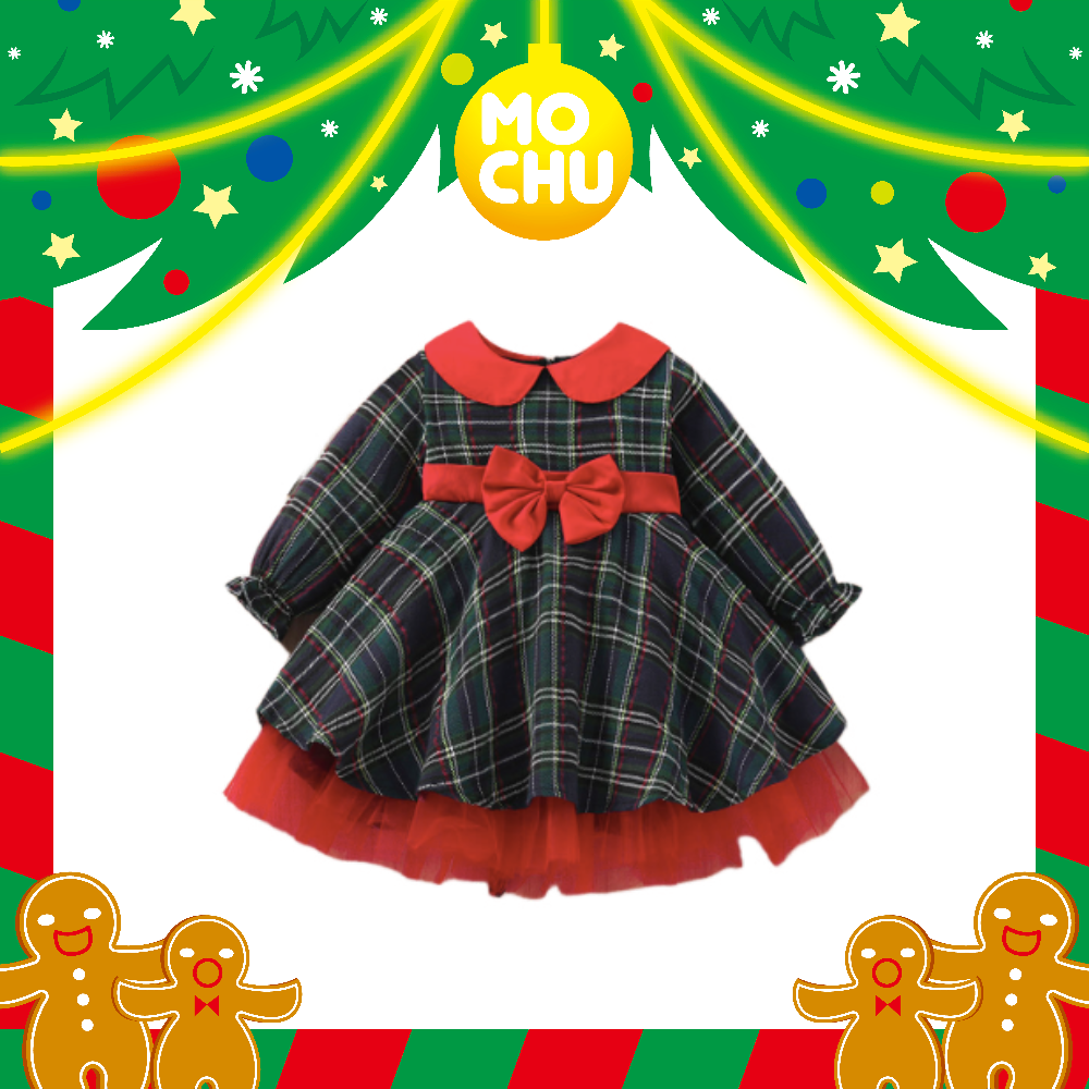 (100cm現貨)格紋蝴蝶結長袖連身裙