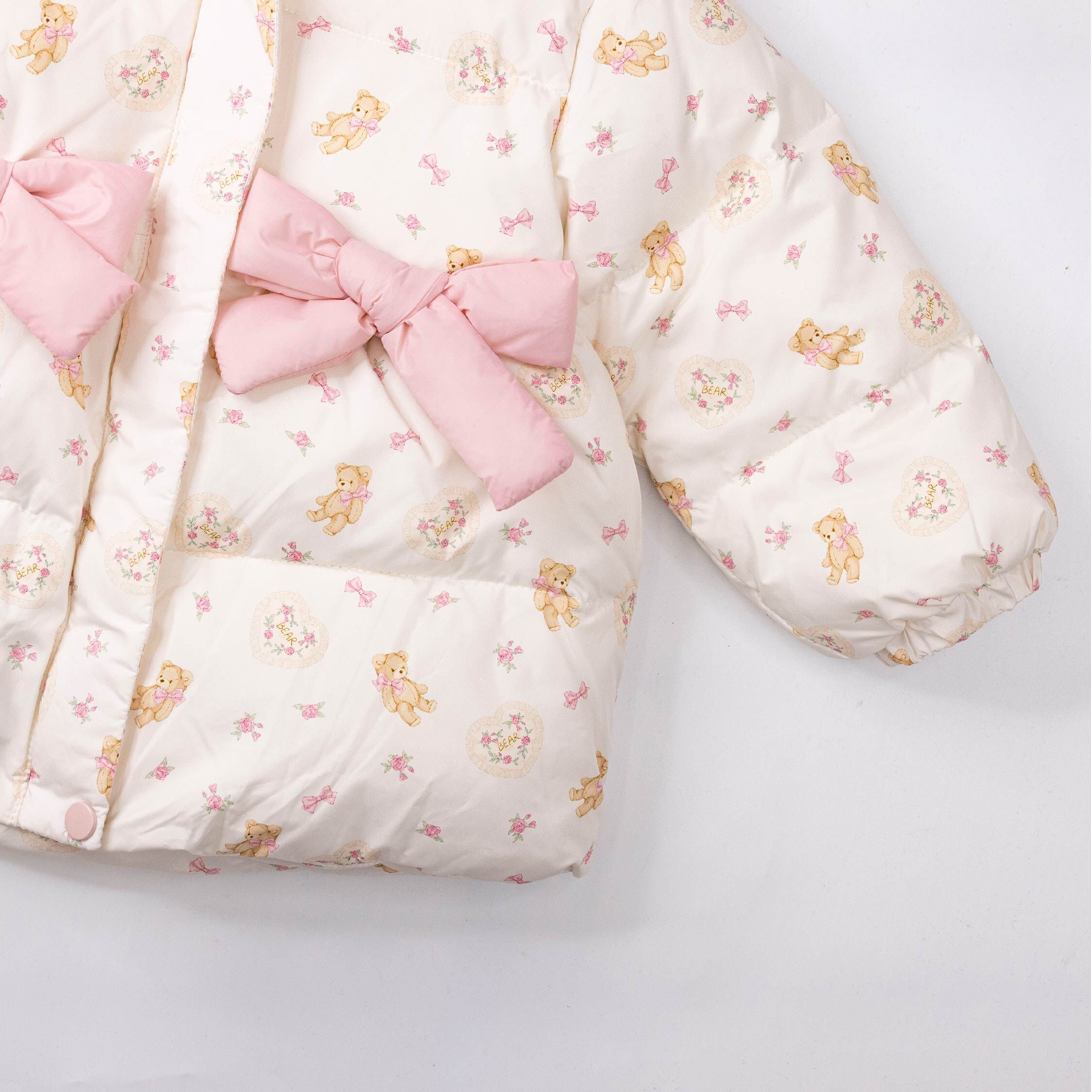 【H55026】浪漫玫瑰熊連帽羽絨外套