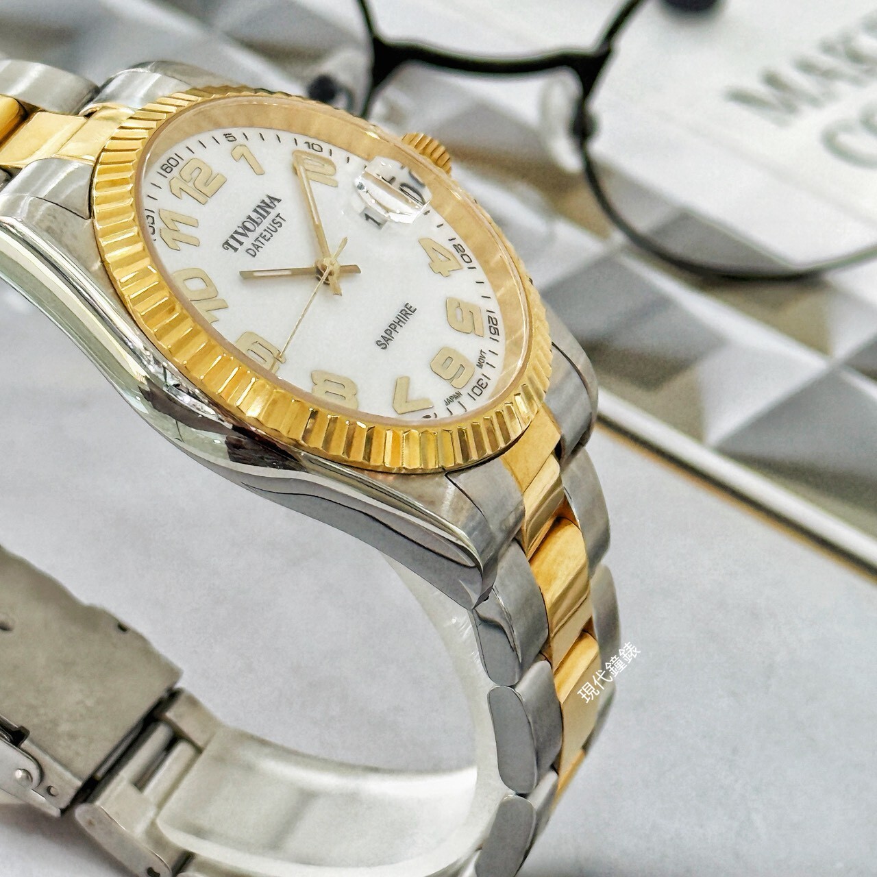 【TIVOLINA 小紅帽】奢華半金數字雙色錶帶腕錶MAT3750-WA 40mm 現代鐘錶