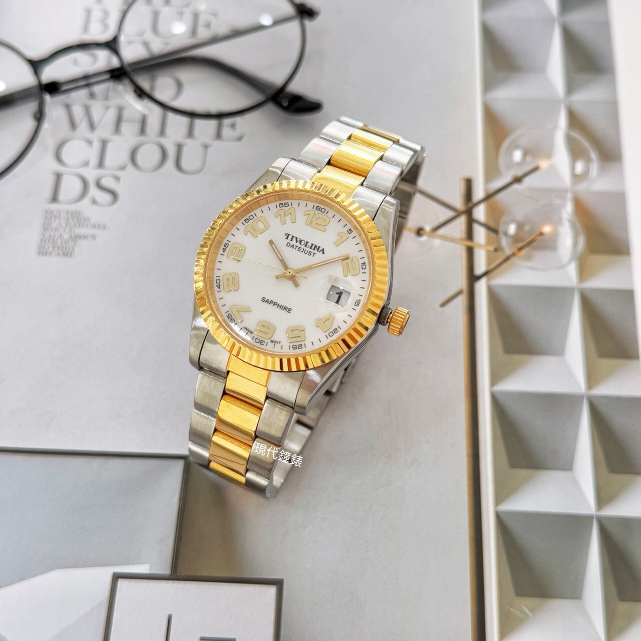 【TIVOLINA 小紅帽】奢華半金數字雙色錶帶腕錶MAT3750-WA 40mm 現代鐘錶