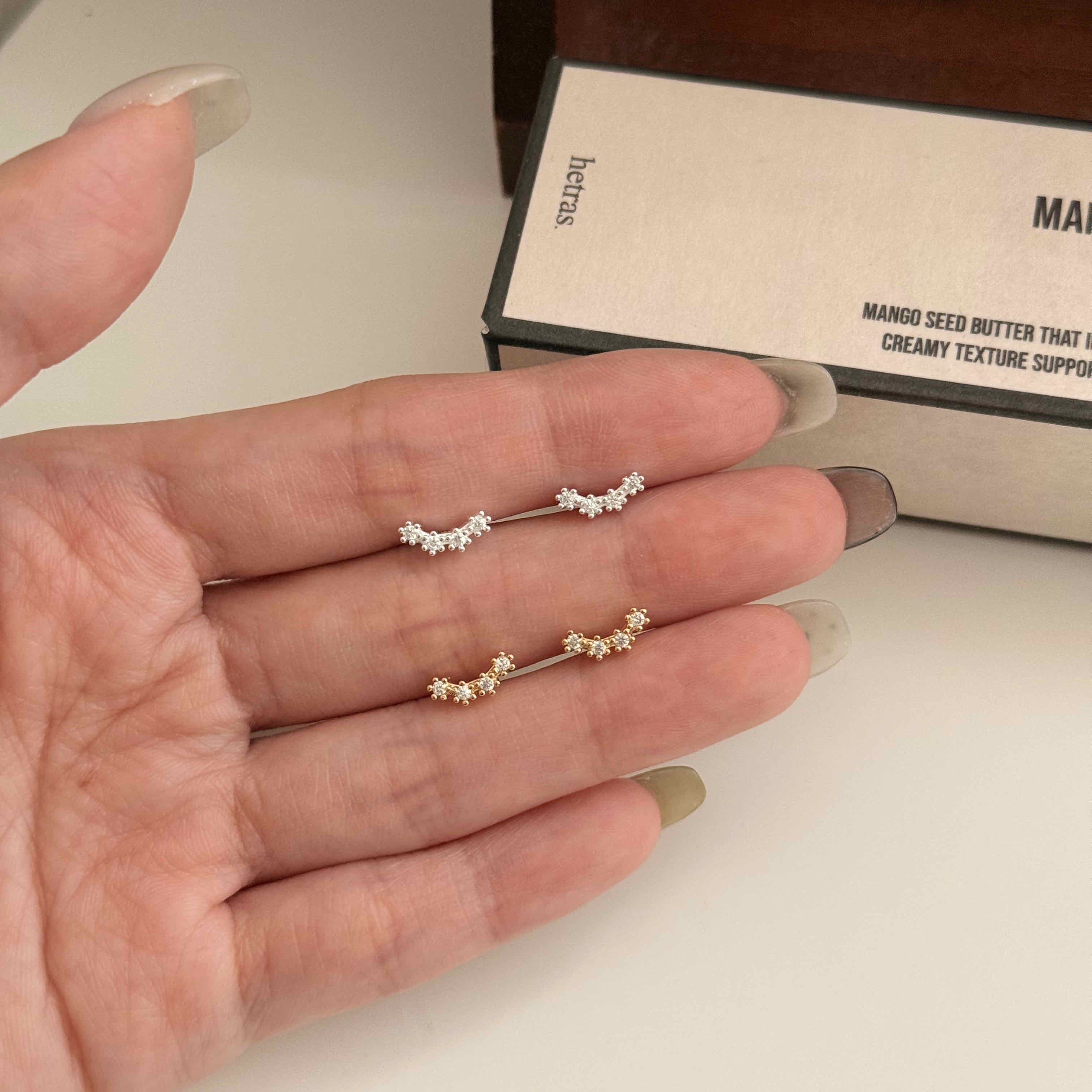 🇰🇷925 silver 微笑排鑽耳環｜2 color