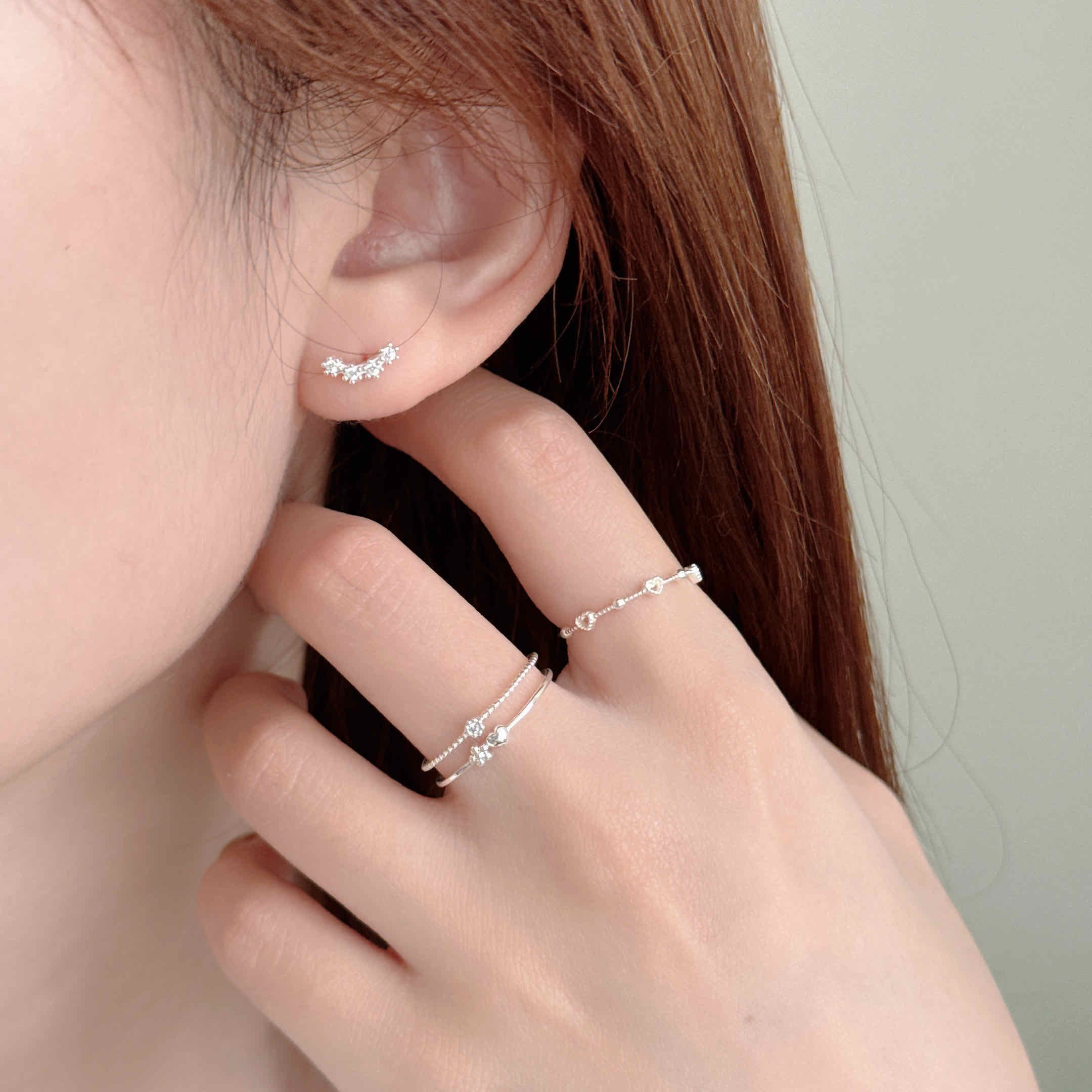 🇰🇷925 silver 微笑排鑽耳環｜2 color