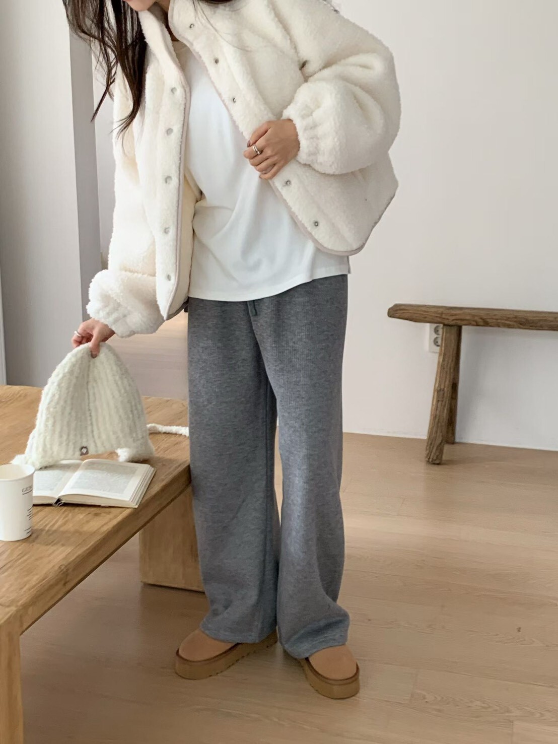 內加絨綁帶休閒褲