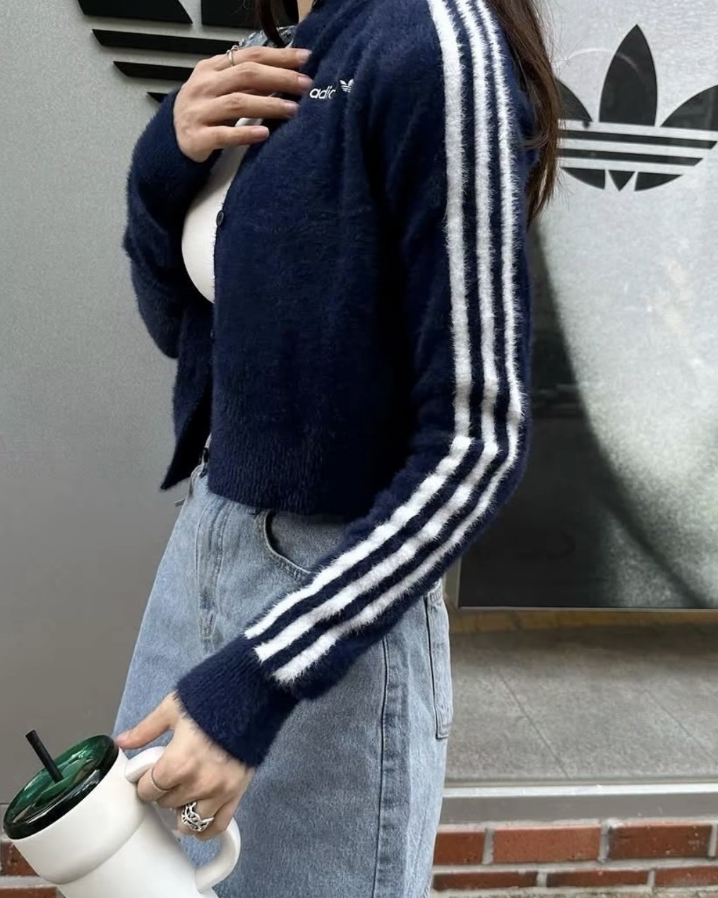 Adidas Originals 愛迪達 毛茸茸 絨毛 針織衫 外套 海軍藍