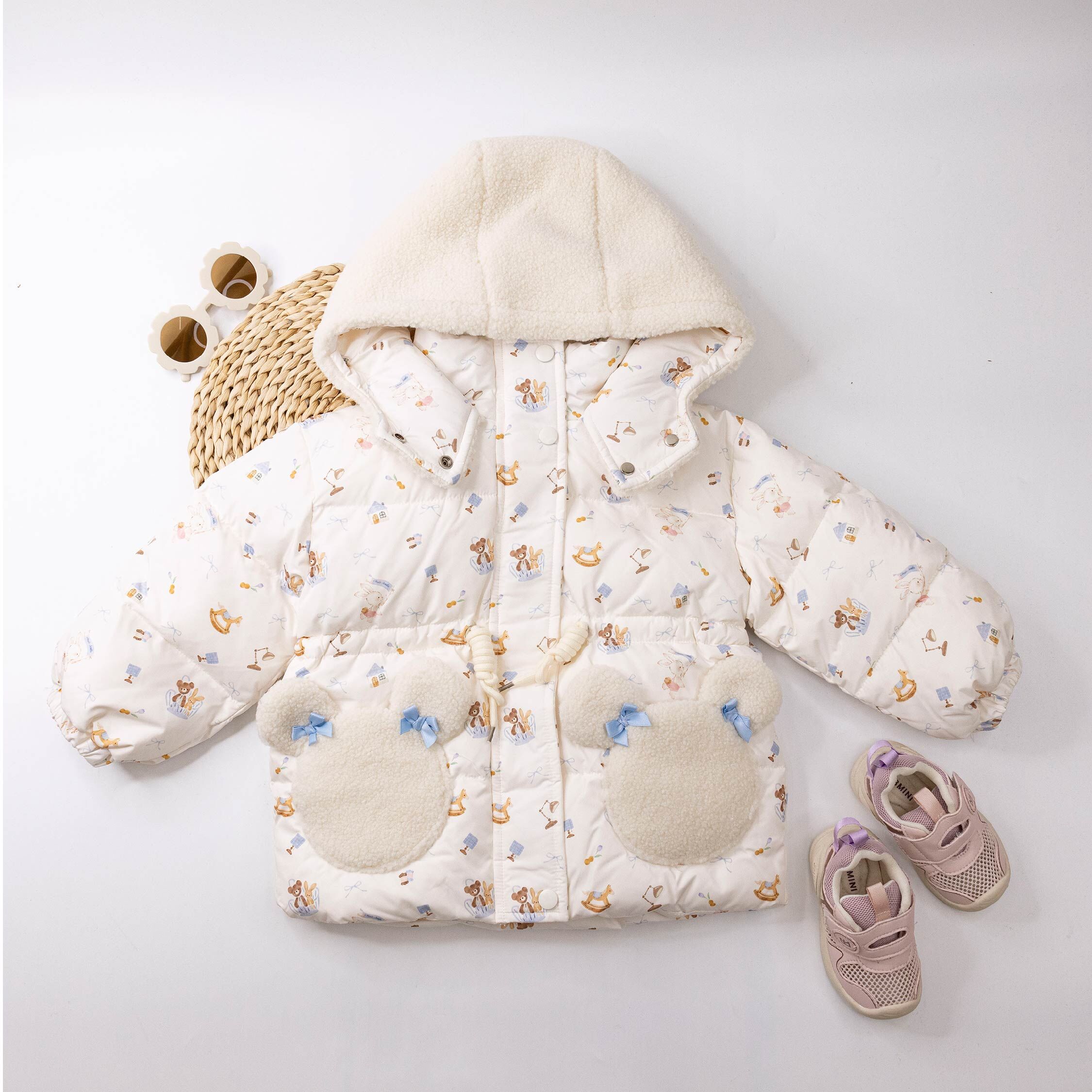 【H55028】熊熊造型口袋連帽羽絨外套