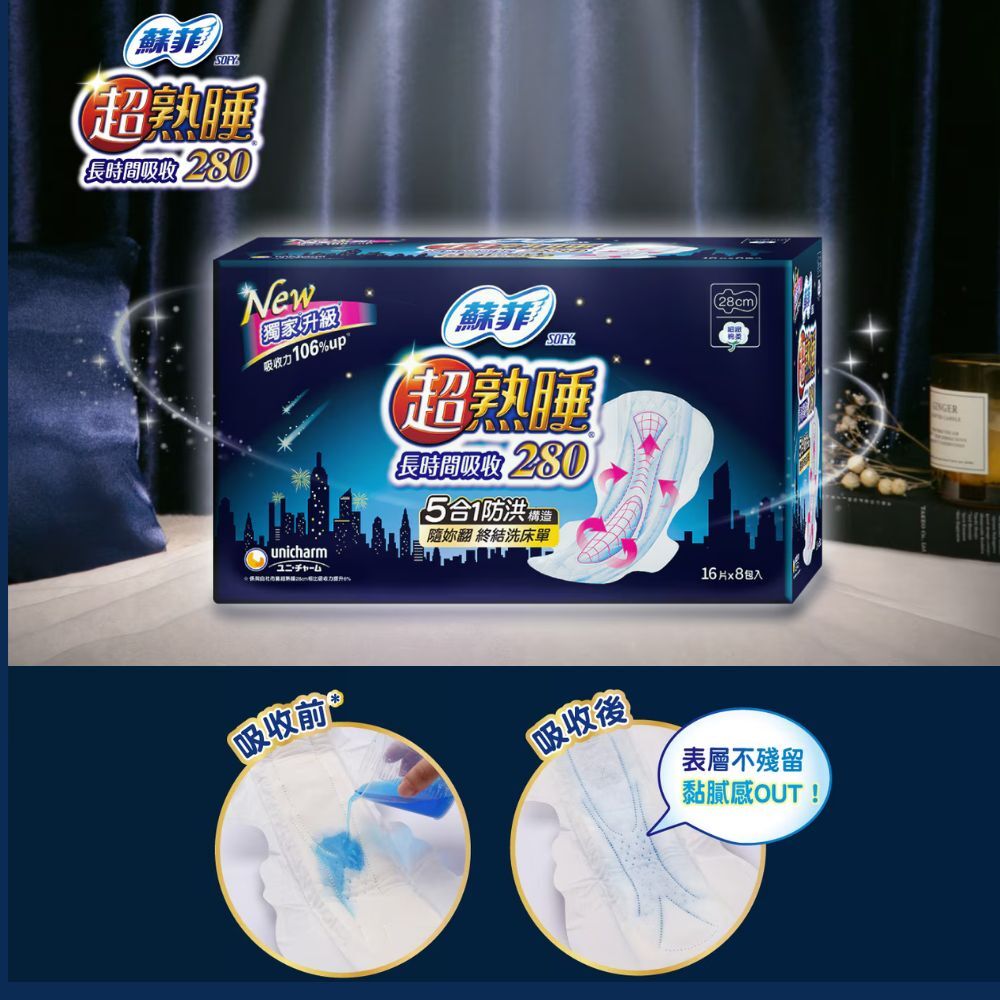 蘇菲 超熟睡長時間吸收夜用衛生棉 28公分 16片 X 8入｜【輕鬆購五金百貨】