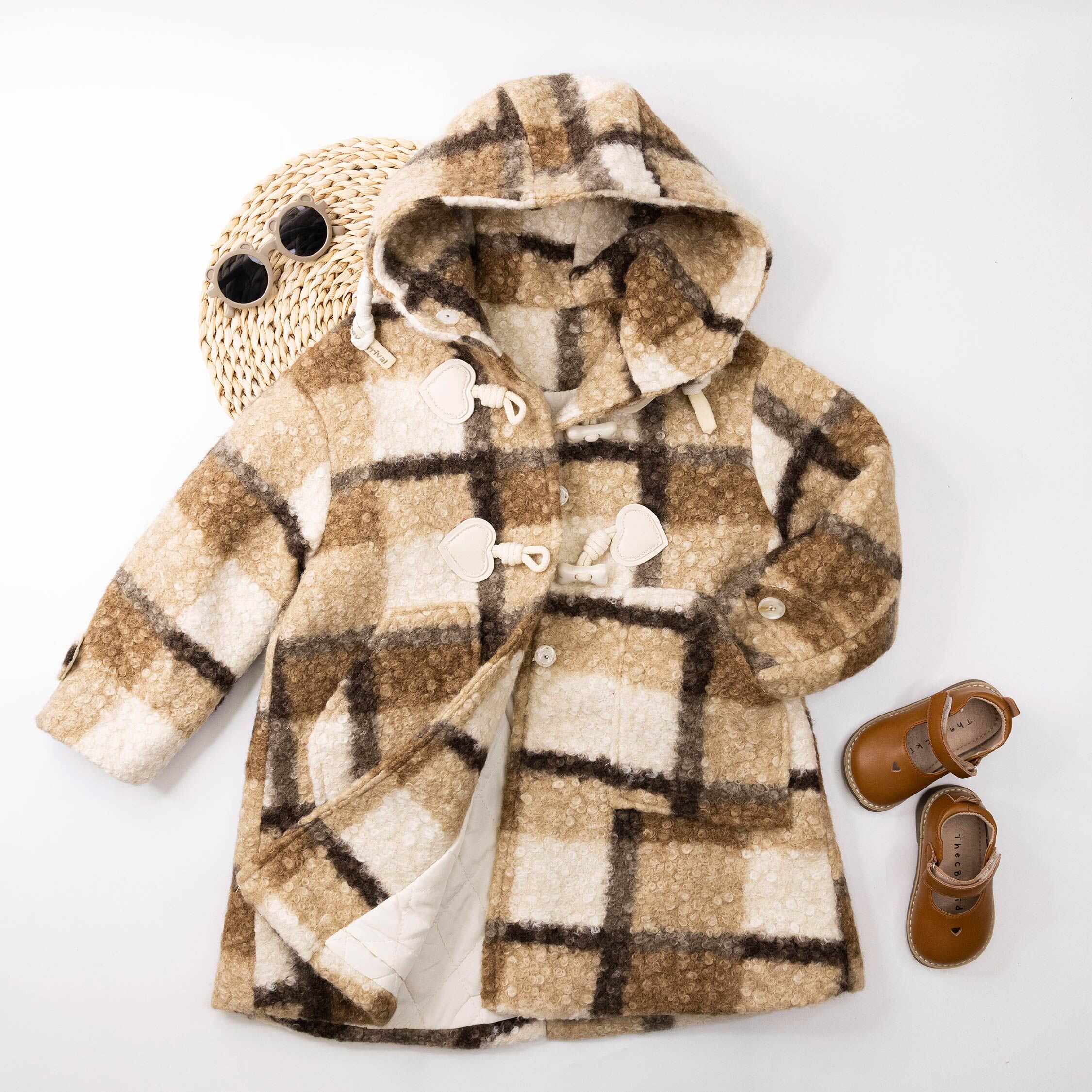 【H55125】QQ毛格紋連帽外套