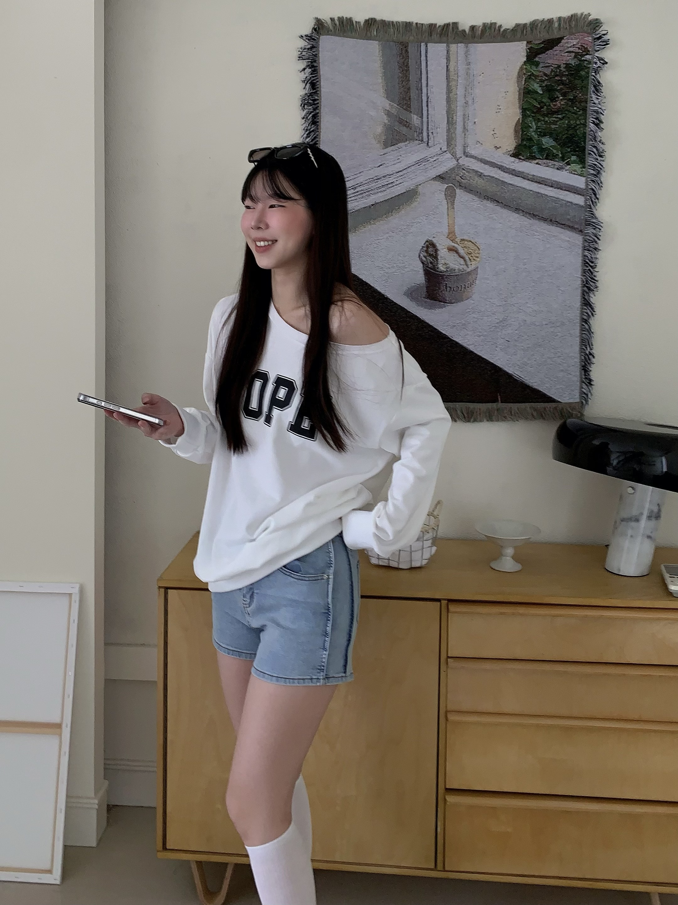 彈力清爽牛仔短褲