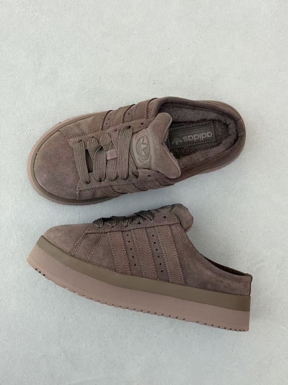 ADIDAS CAMPUS 00S 毛毛拖鞋 穆勒鞋 保暖 摩卡 咖啡 大地色 棕色 麂皮 厚底 增高 女鞋 JR3731 / 預購