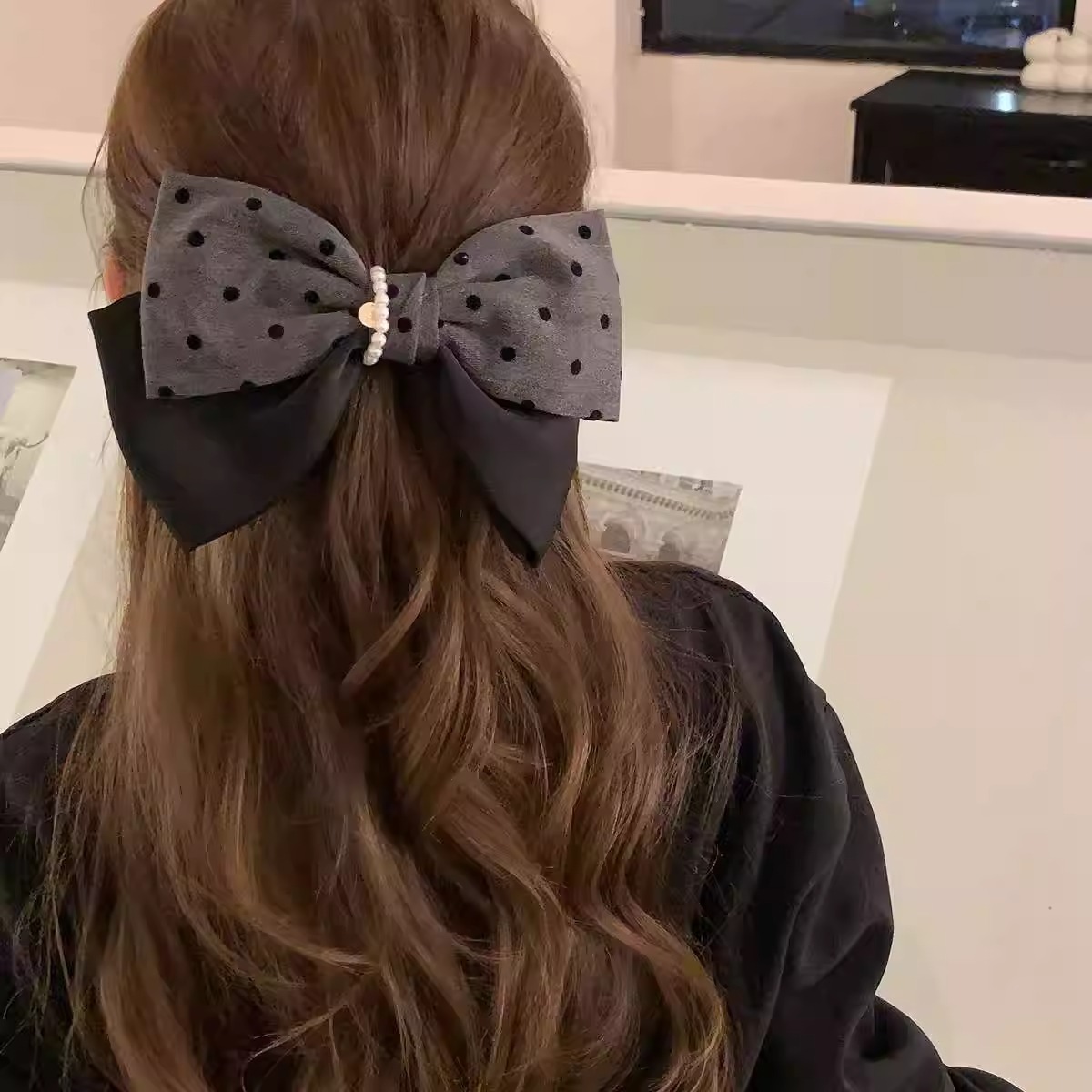 French Elegant Polka Dot Contrast Ribbon Bow