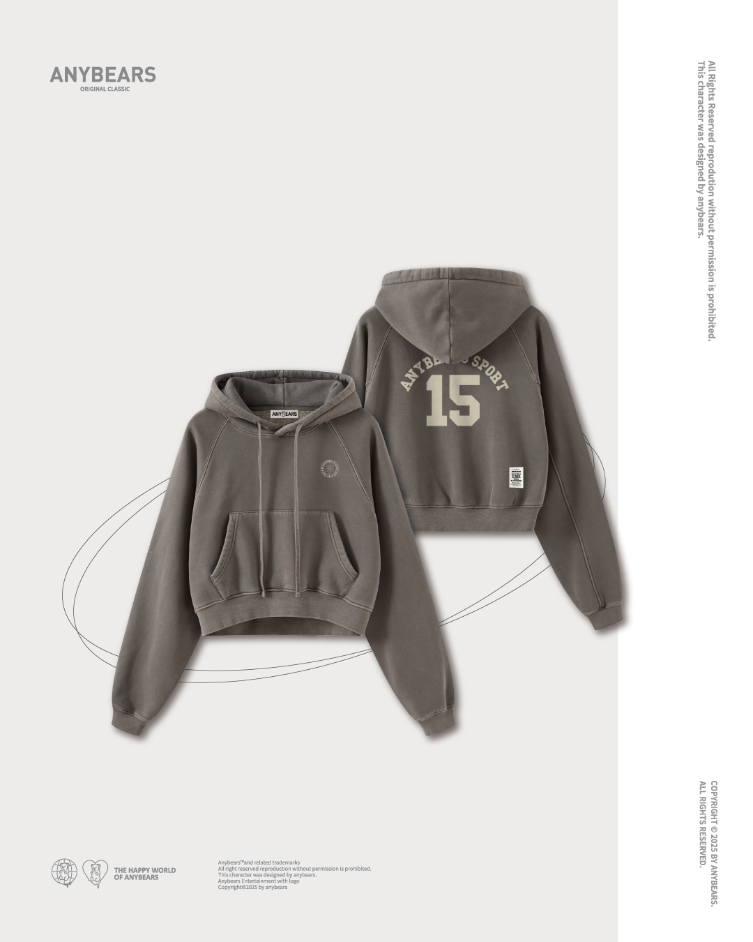 AB-CLS®美式復古水洗短版帽T-C05 ANYBEARS Sport Cropped Hoodie