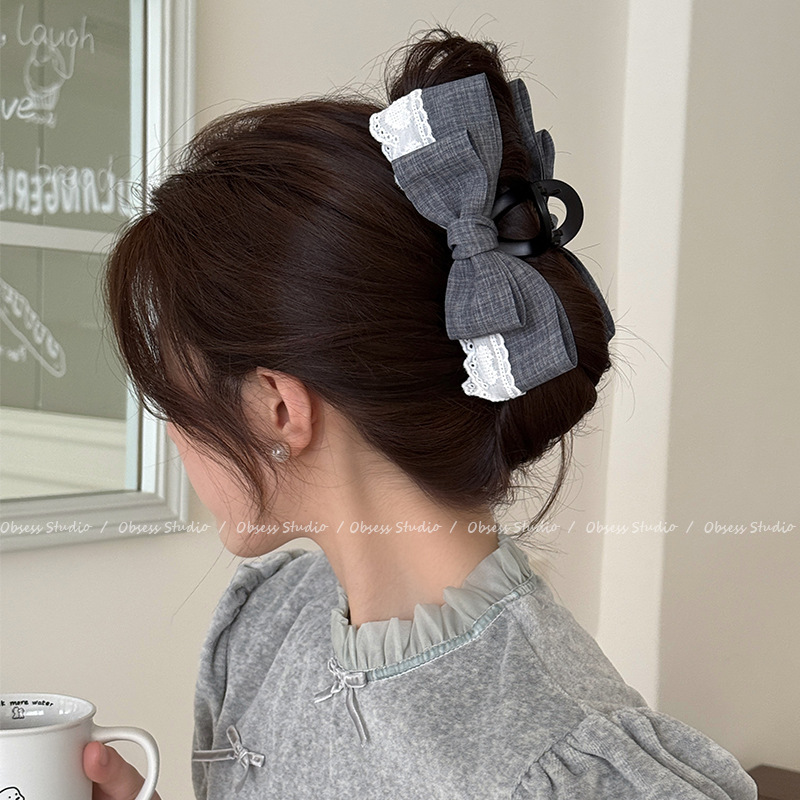 Korean Denim Bow Hair Claw