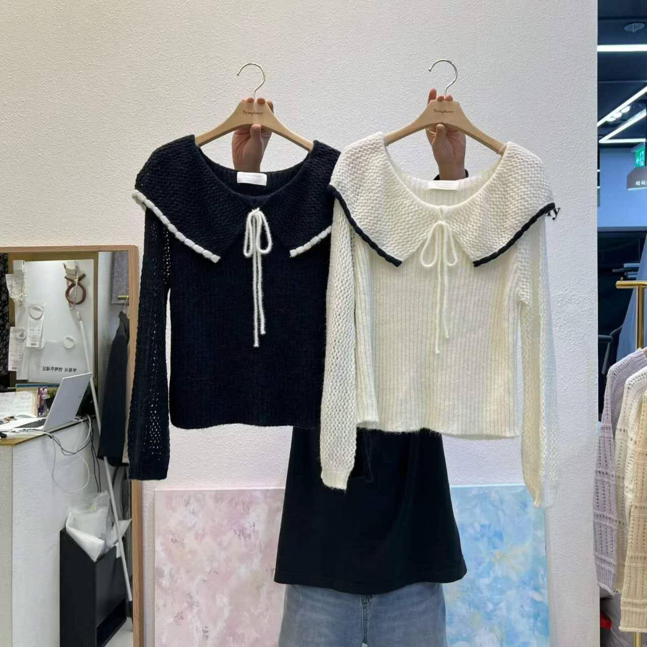 SY5101 水手翻領蝴蝶綁帶織紋上衣