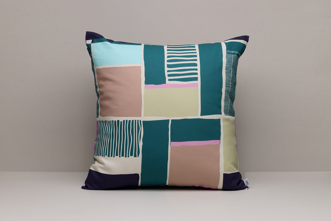 印花抱枕套 / 方塊綠