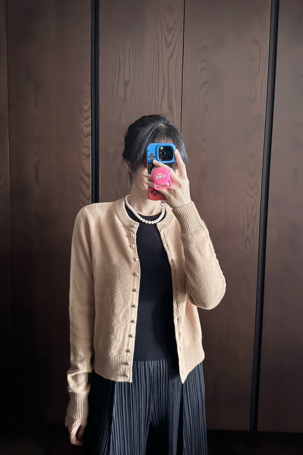 灰色銀釦圓領100%綿羊毛針織小外套  F size