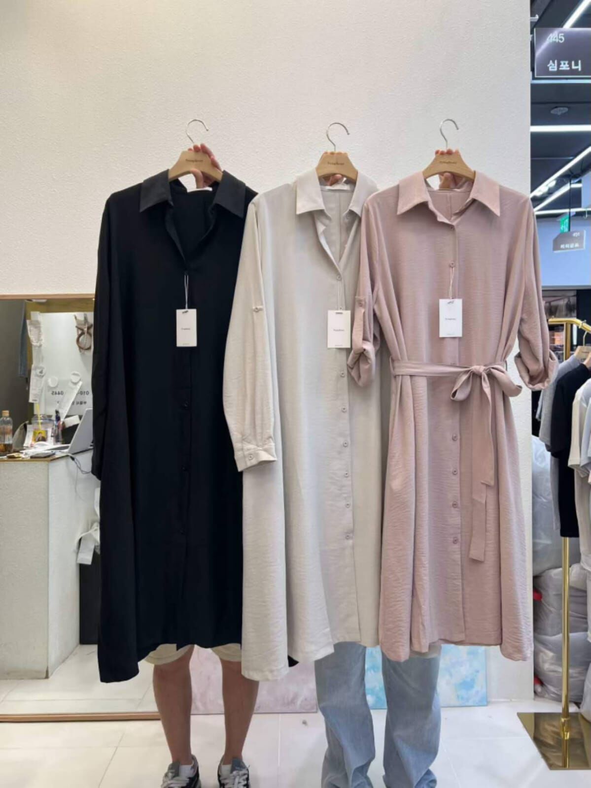 SY5105 排扣Polo翻領綁腰帶連身裙