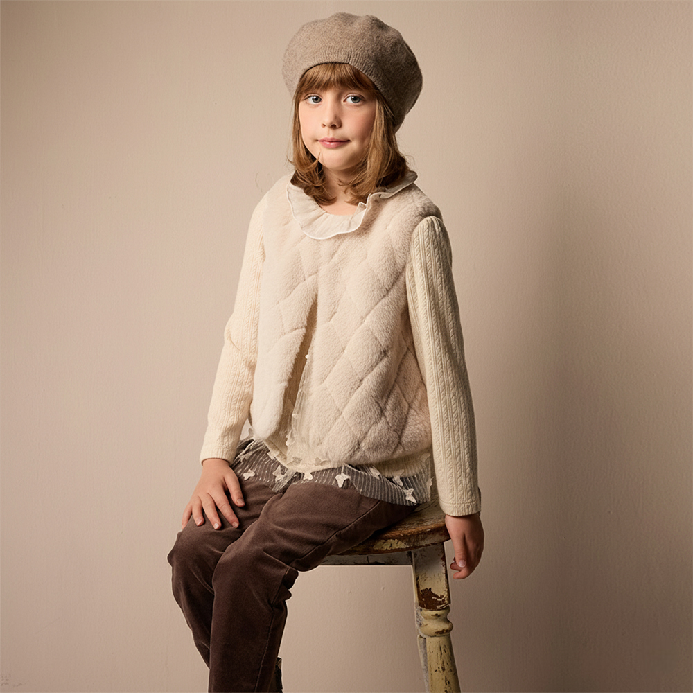 PIPPY 華麗高雅仿兔毛毛茸茸背心 米