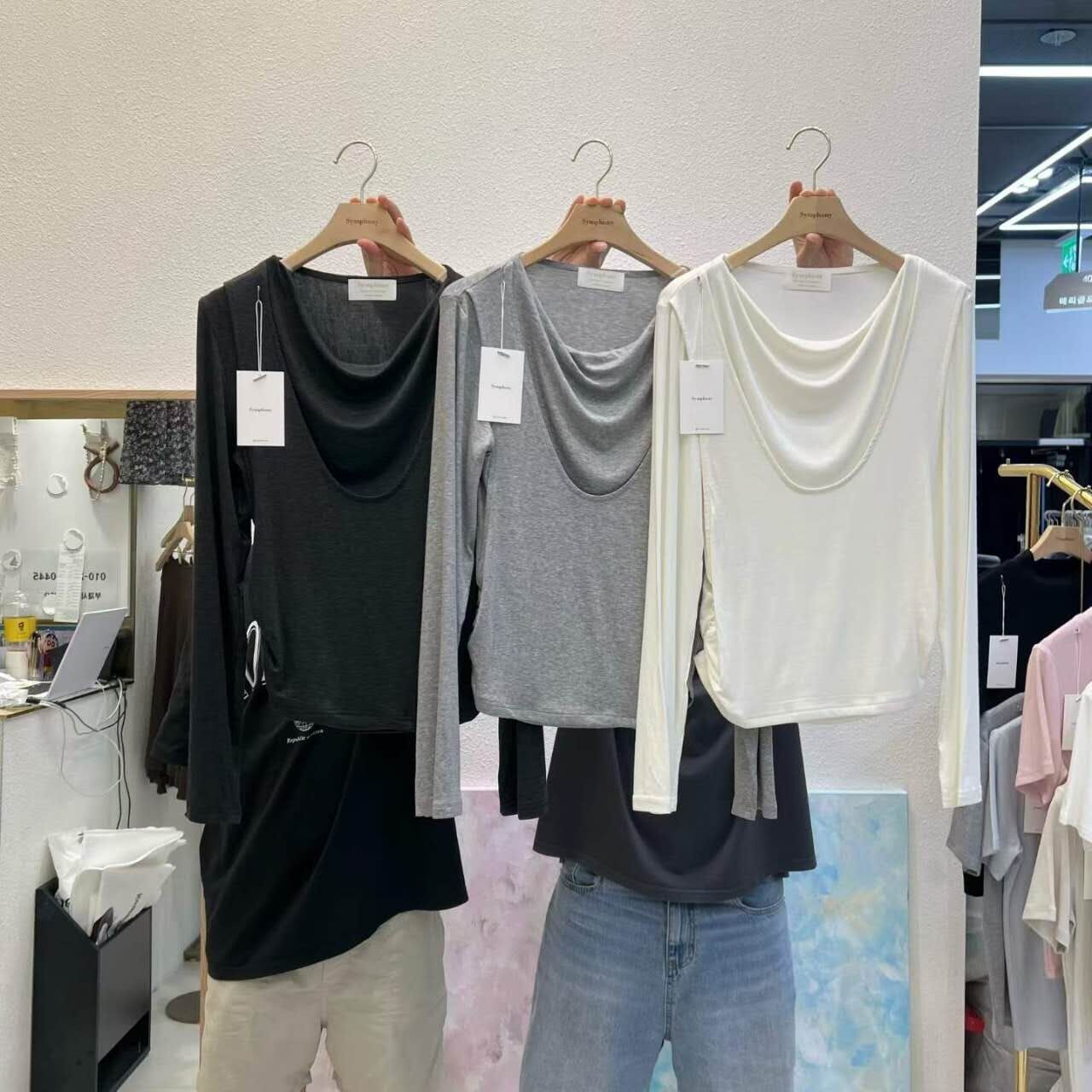 SY5108 垂墜領棉質長袖上衣