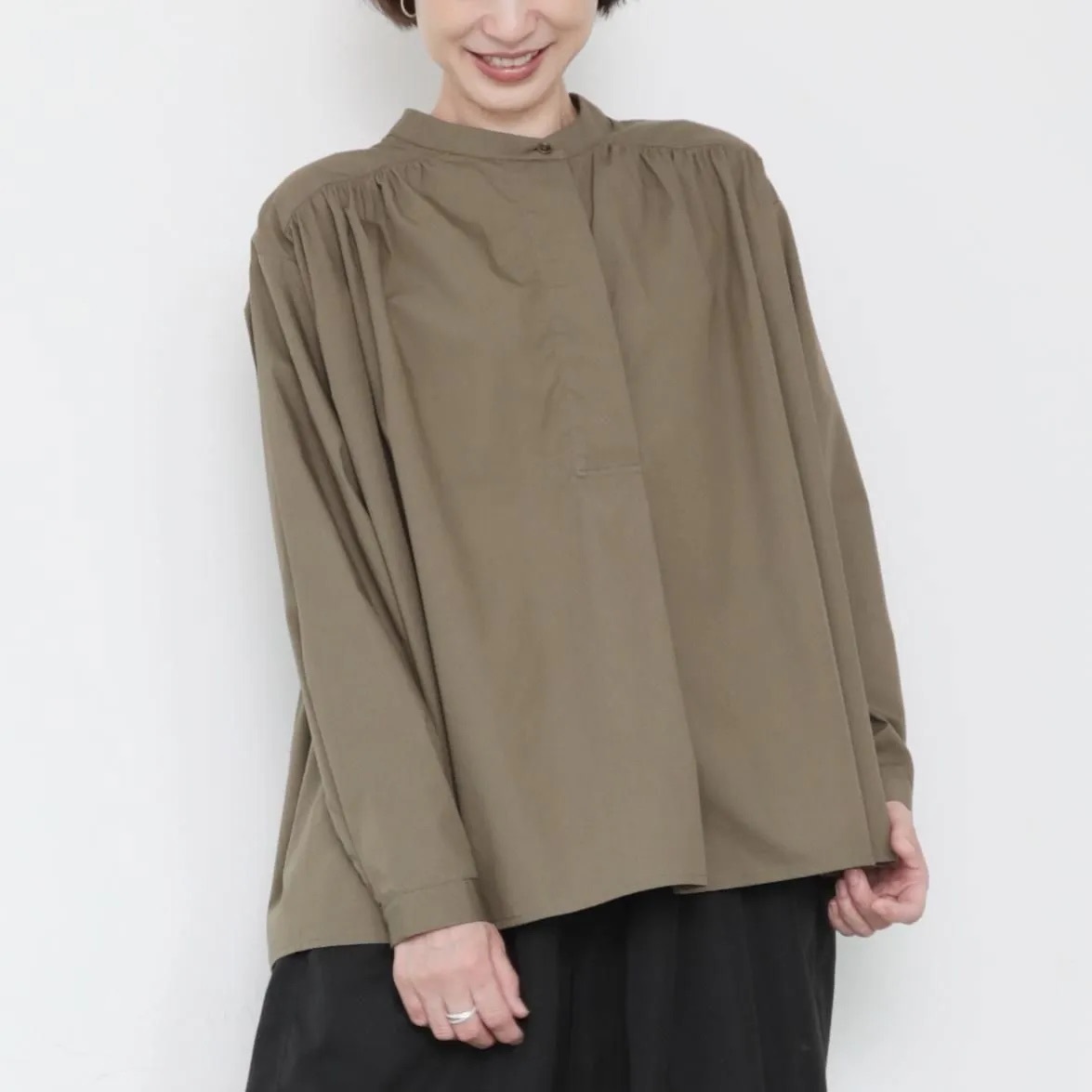 OMAKE.jp 單釦無領寬版上衣CarlShirt 卡其