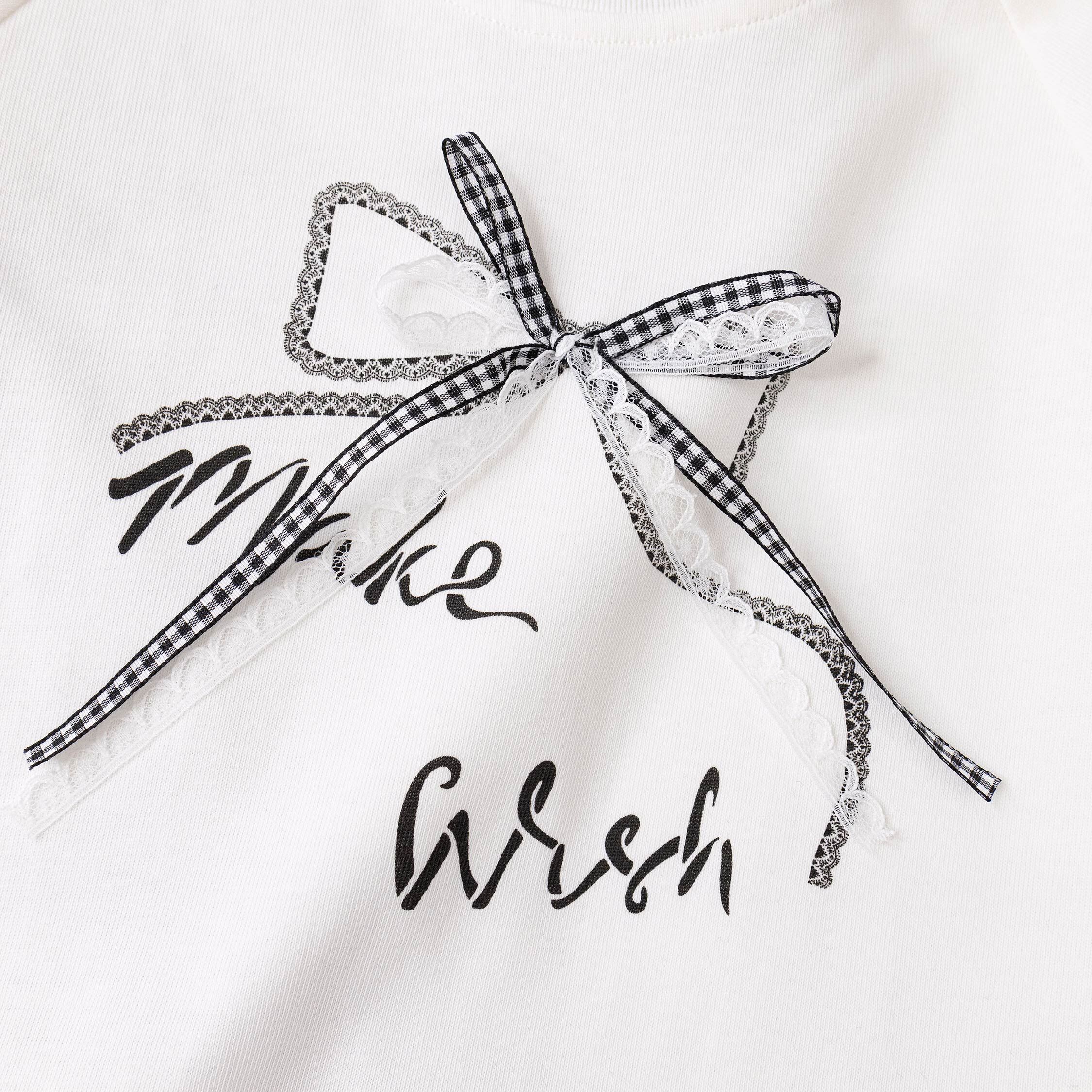 【H55645】甜美蝴蝶結經典黑白格拼接上衣