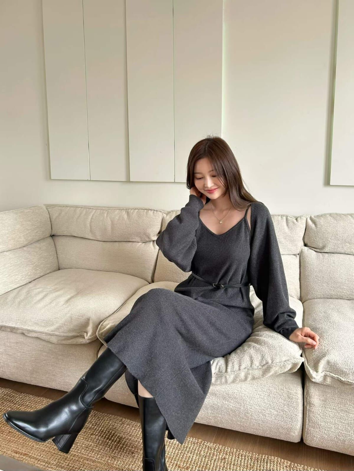 SY5111 短版外套背心V領連身裙套裝（不包含皮帶）