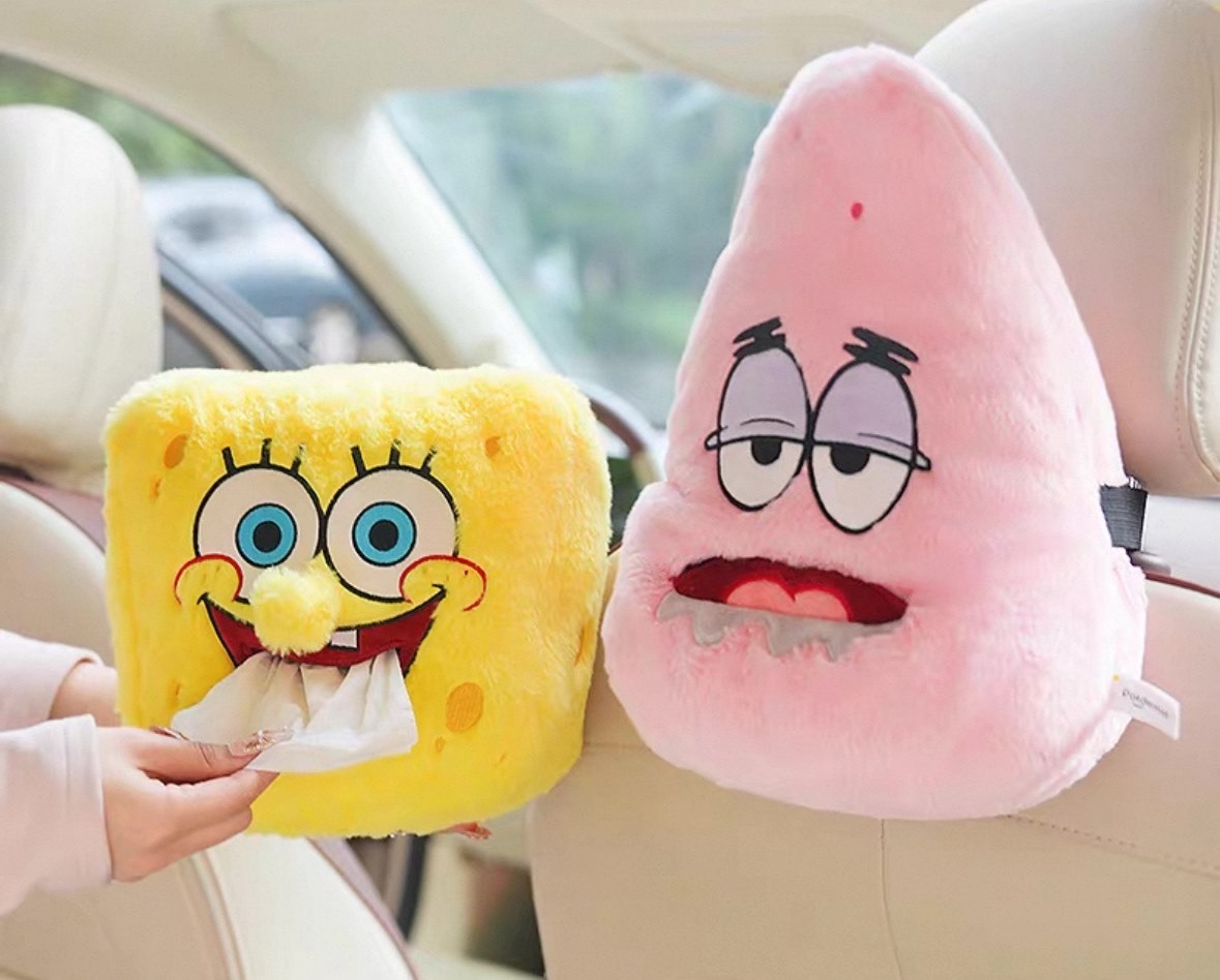 正版授權 海綿寶寶 派大星  掛式 毛絨 車內 紙巾盒