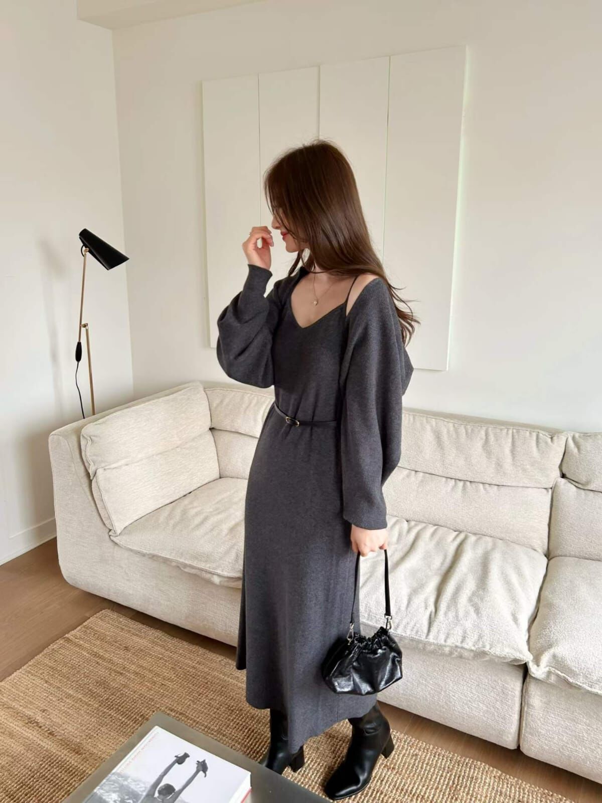 SY5111 短版外套背心V領連身裙套裝（不包含皮帶）