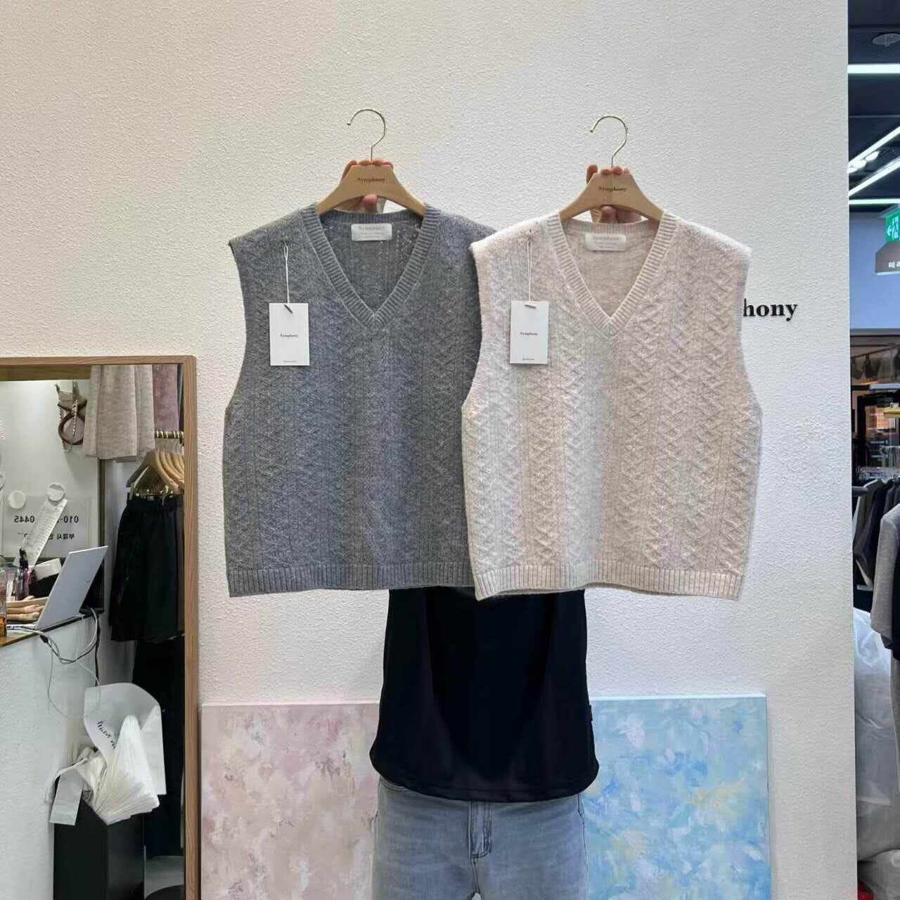 SY5113 菱格針織紋V領背心馬甲