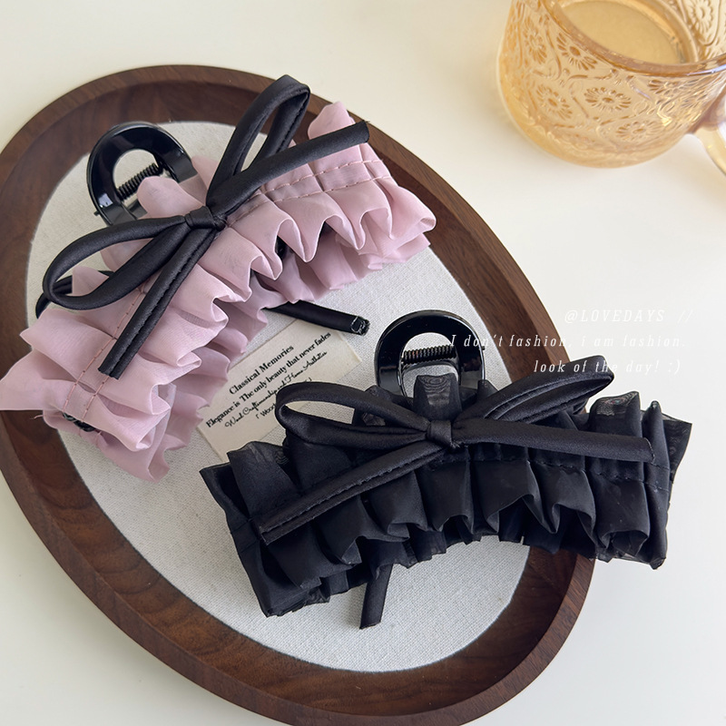 French Vintage Pleated Bow Hair Claw