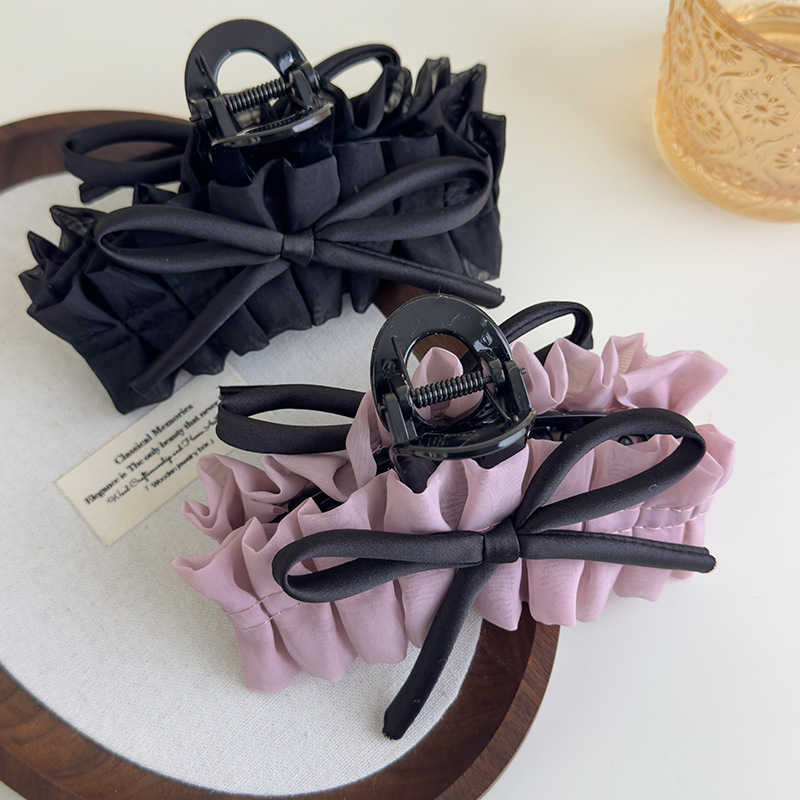 French Vintage Pleated Bow Hair Claw