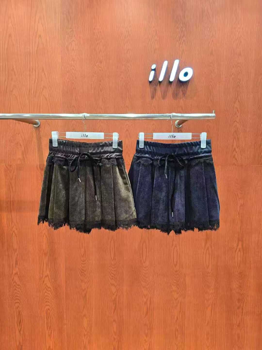 IO5105 蕾絲拼接百摺牛仔裙(S/M/L)