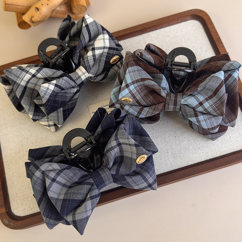 Japanese School Style Plaid Bow Hair Claw