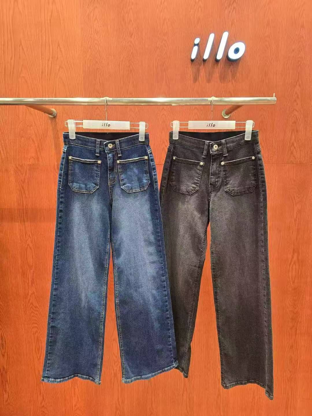 IO5107 鉚釘雙口袋洗水牛仔褲(S/M/L)