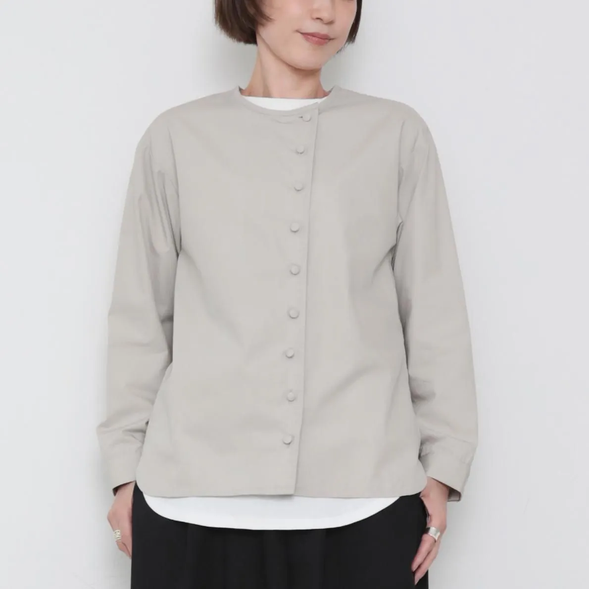 OMAKE.jp 側排釦長袖襯衫KurumiShirts 淺灰