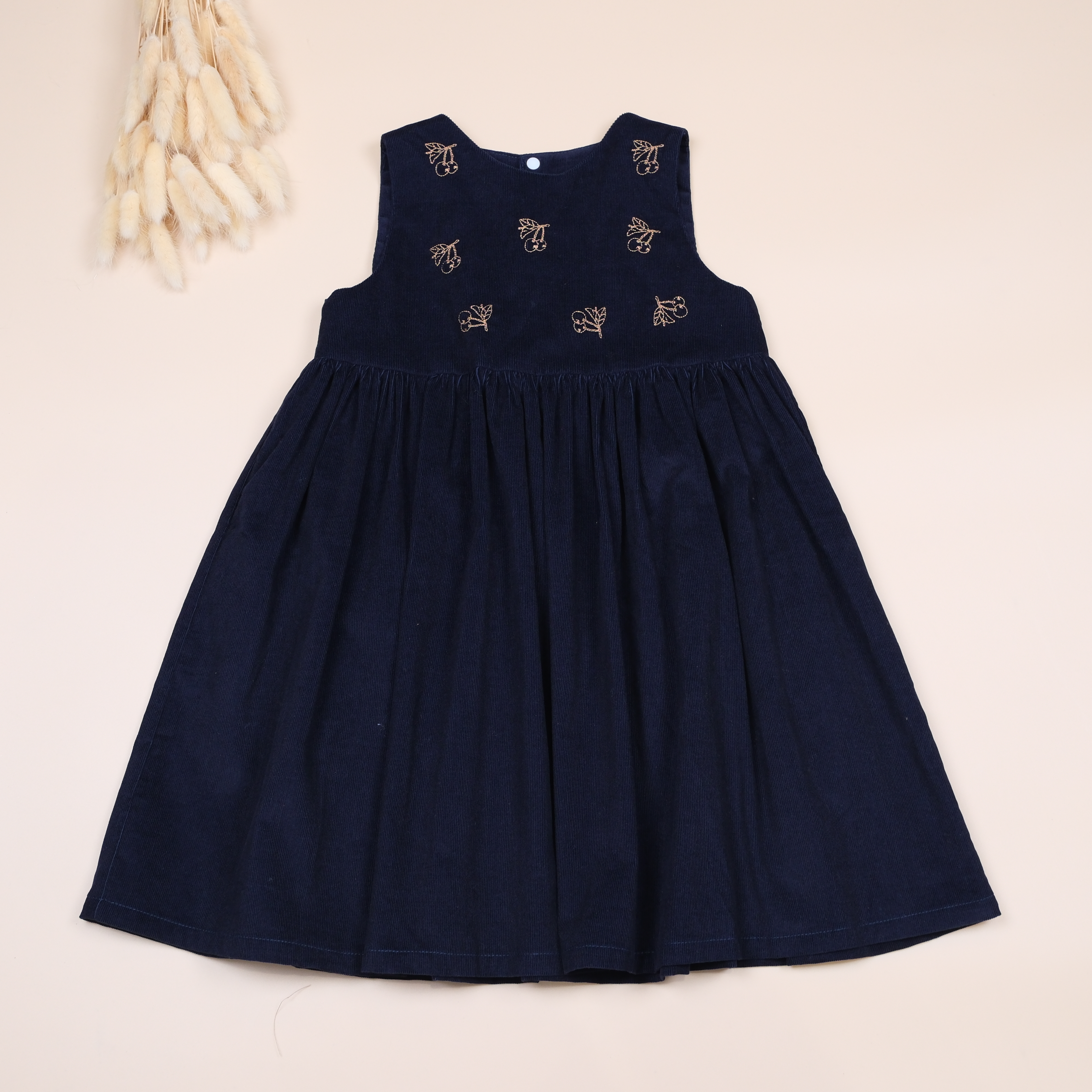 靜日刺繡系列 ✺ 深海藍 ✺ 手作女童無袖洋裝