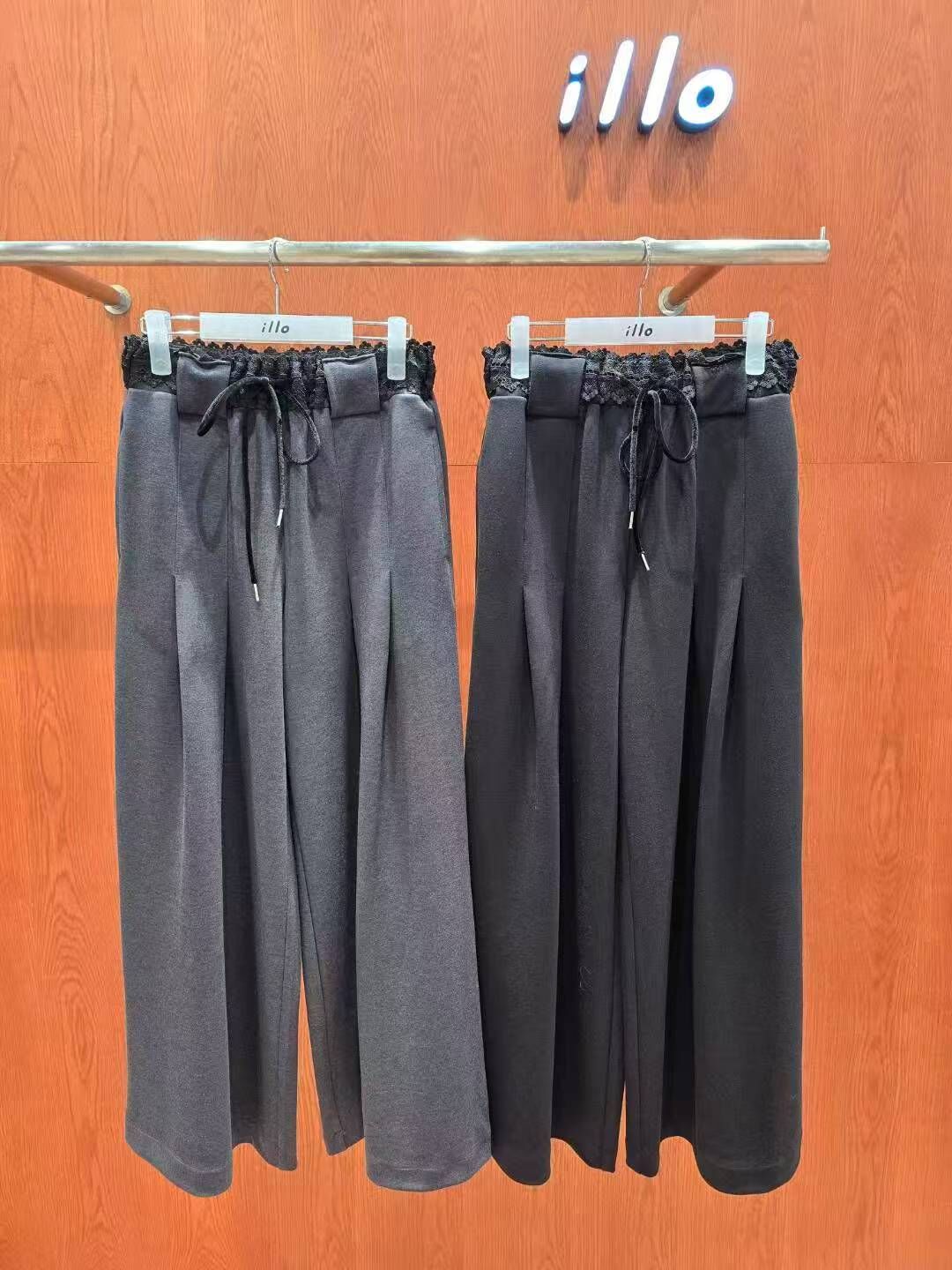 IO5110 蕾絲拼接打摺闊褲