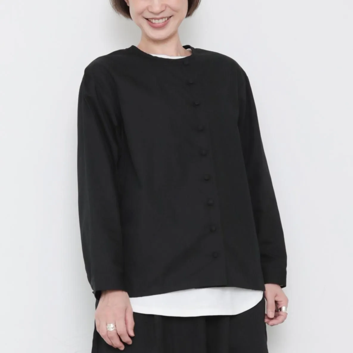 OMAKE.jp 側排釦長袖襯衫KurumiShirts 黑
